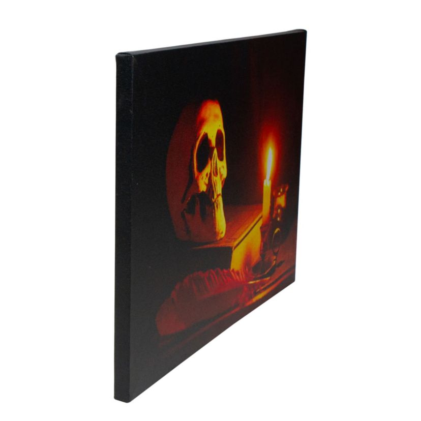 LED Lighted Skull by Flickering Candlelight Halloween Canvas Wall Art 12" x 15.75"
