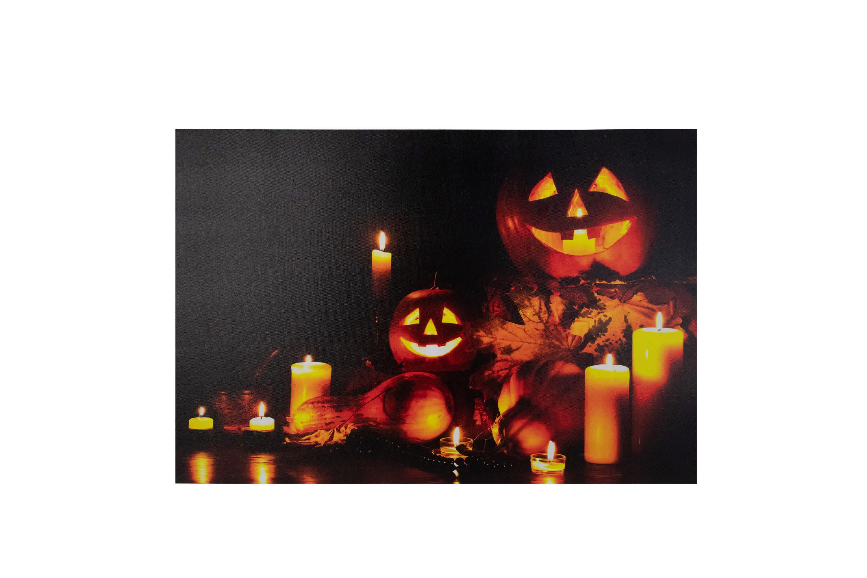 LED Lighted Jack-O-Lanterns and Leaves Halloween Canvas Wall Art 15.75" x 23.5"