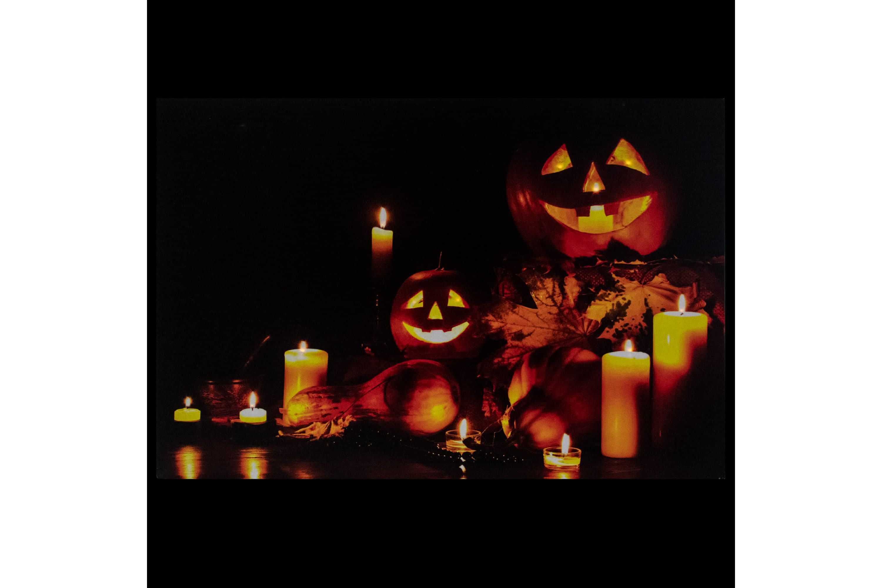 LED Lighted Jack-O-Lanterns and Leaves Halloween Canvas Wall Art 15.75" x 23.5"