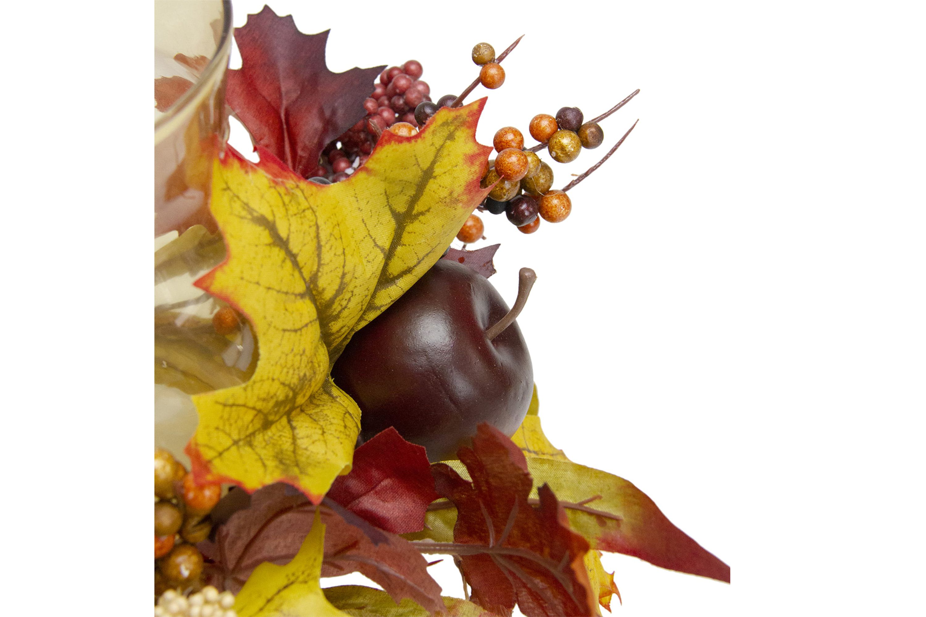 Fall Apple Glass Hurricane Pillar Candle Holder Thanksgiving Centerpiece - 15"