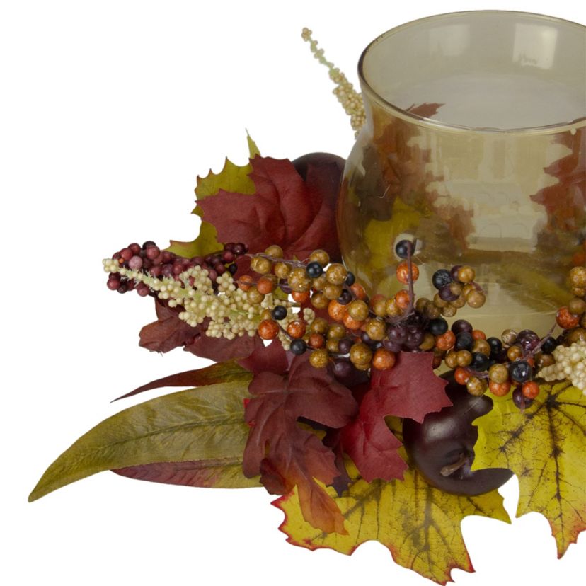 Fall Apple Glass Hurricane Pillar Candle Holder Thanksgiving Centerpiece - 15"