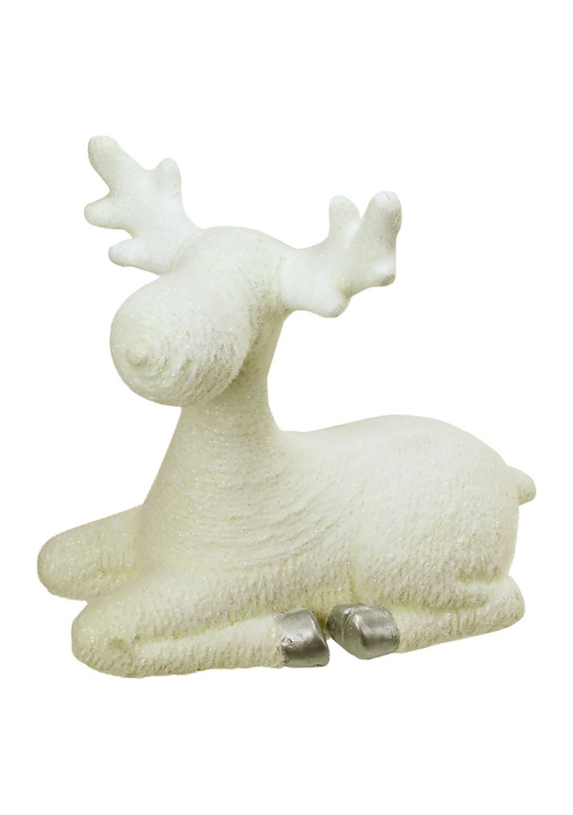 14 Inch Creamy White and Silver Sitting Christmas Moose Table Top Figure
