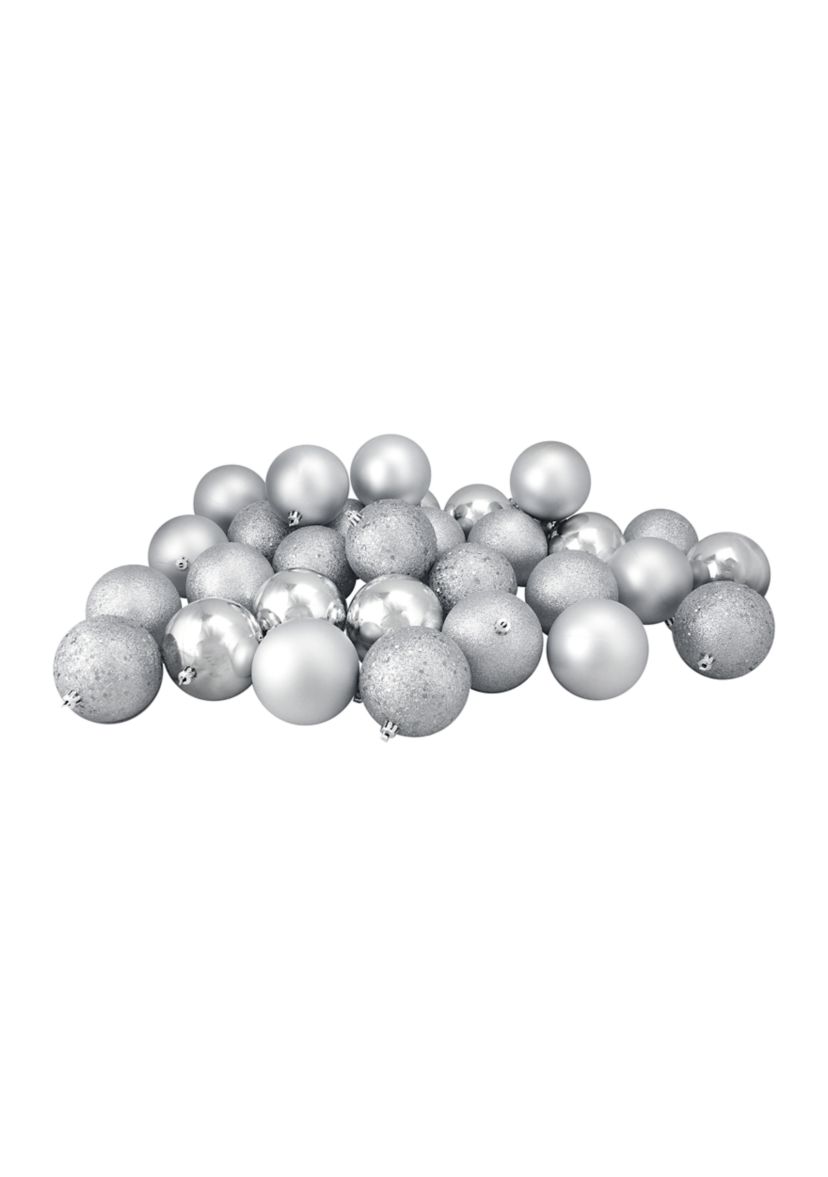 32 Count Silver Shatterproof 4 Finish Christmas Ball Ornaments - 3.25" 