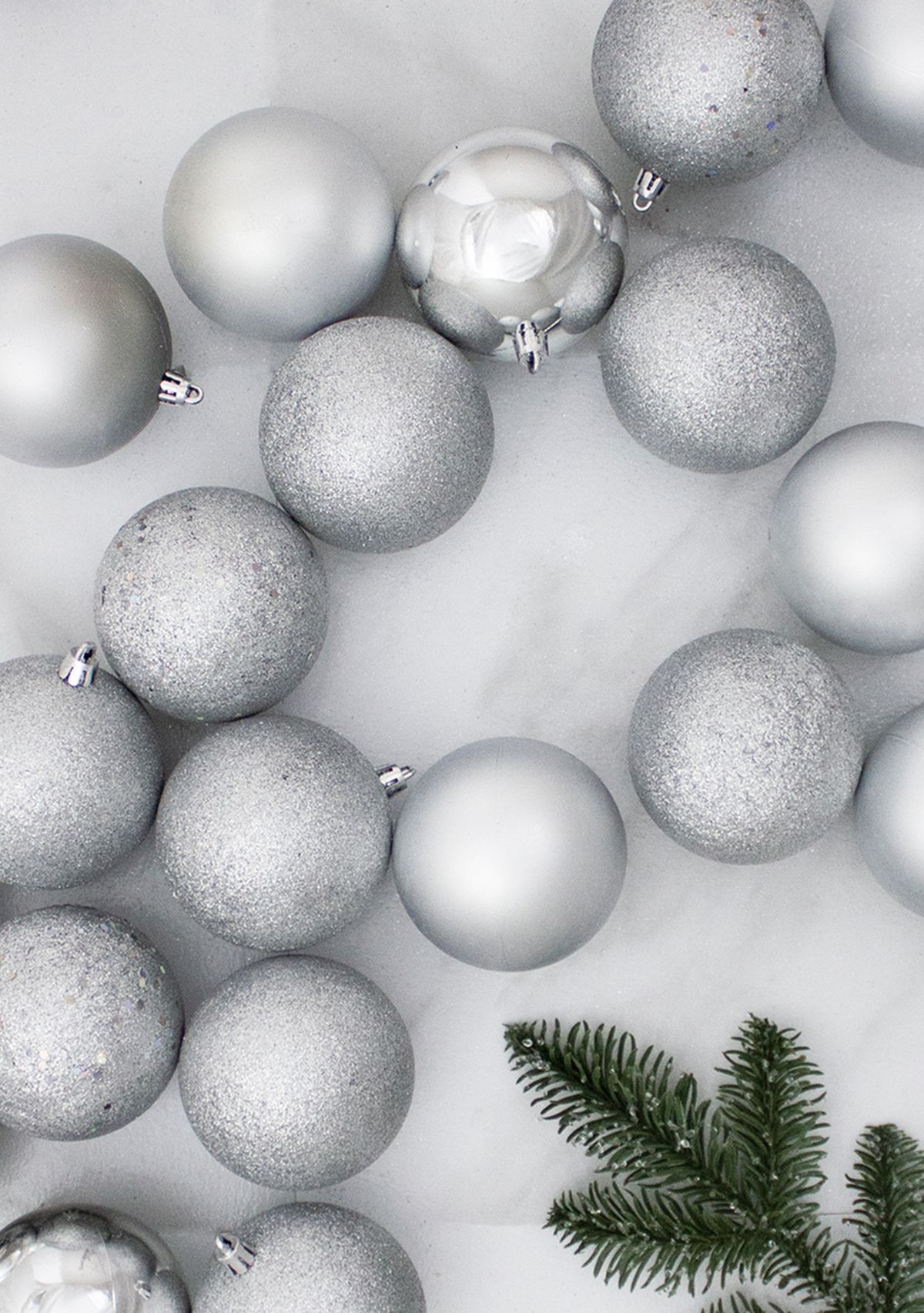 32 Count Silver Shatterproof 4 Finish Christmas Ball Ornaments - 3.25" 