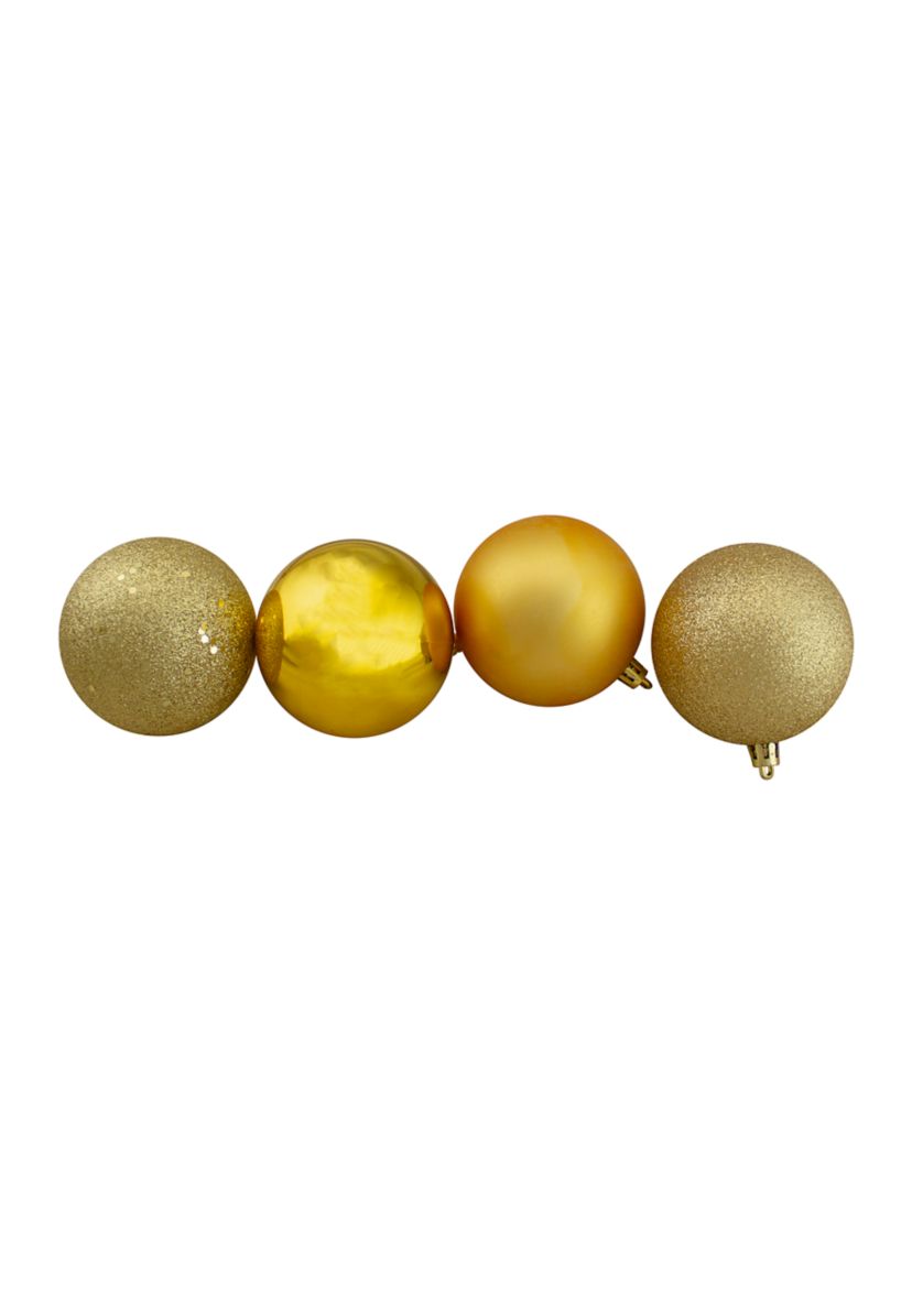 32ct Vegas Gold Shatterproof 4-Finish Christmas Ball Ornaments 3.25Inch (80mm)