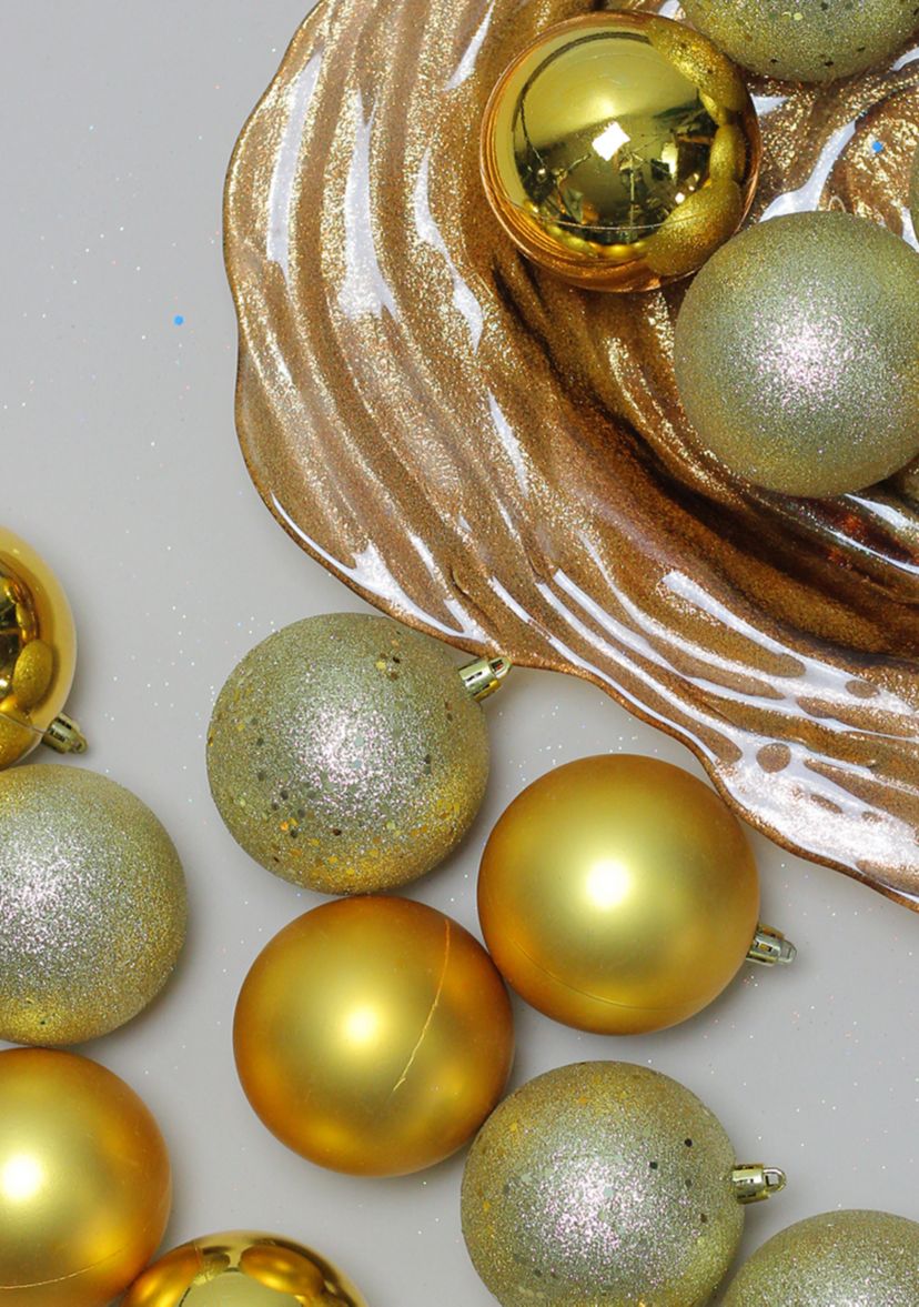 32ct Vegas Gold Shatterproof 4-Finish Christmas Ball Ornaments 3.25Inch (80mm)
