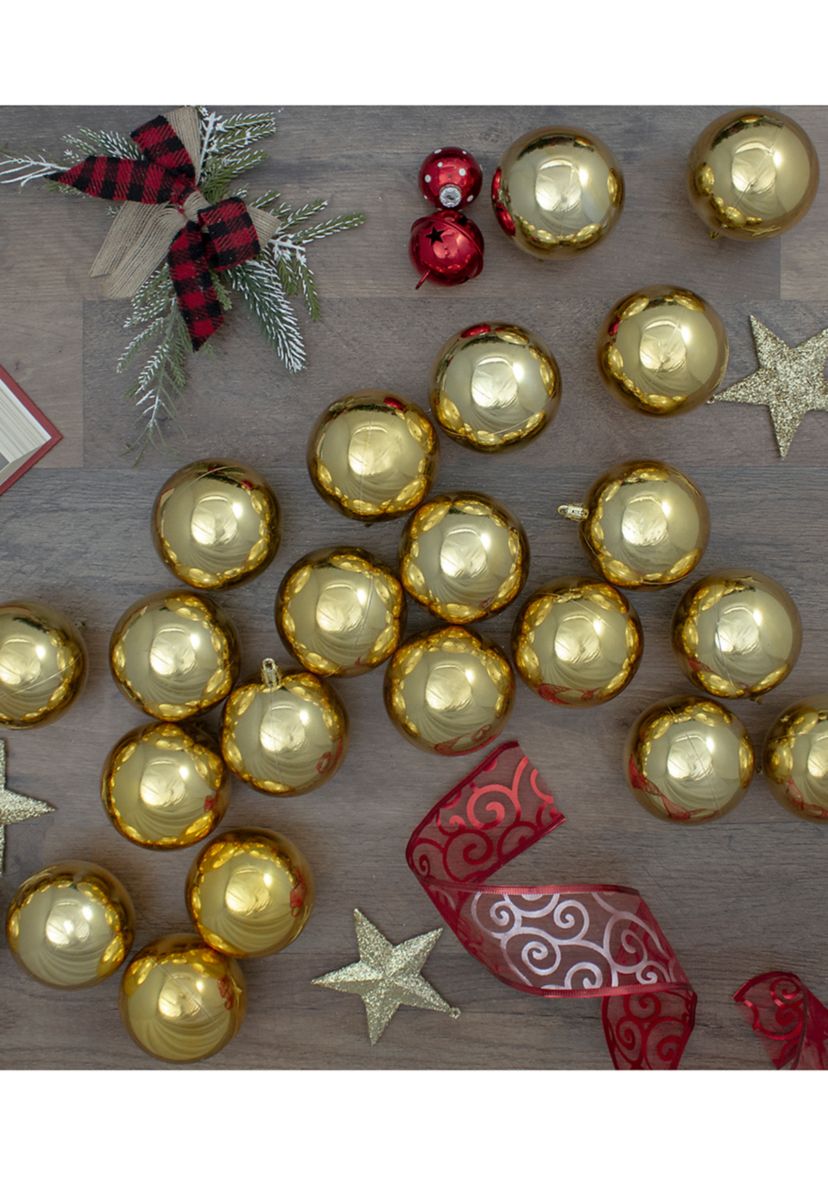 32ct Shiny Vegas Gold Shatterproof Christmas Ball Ornaments 3.25" (80mm)
