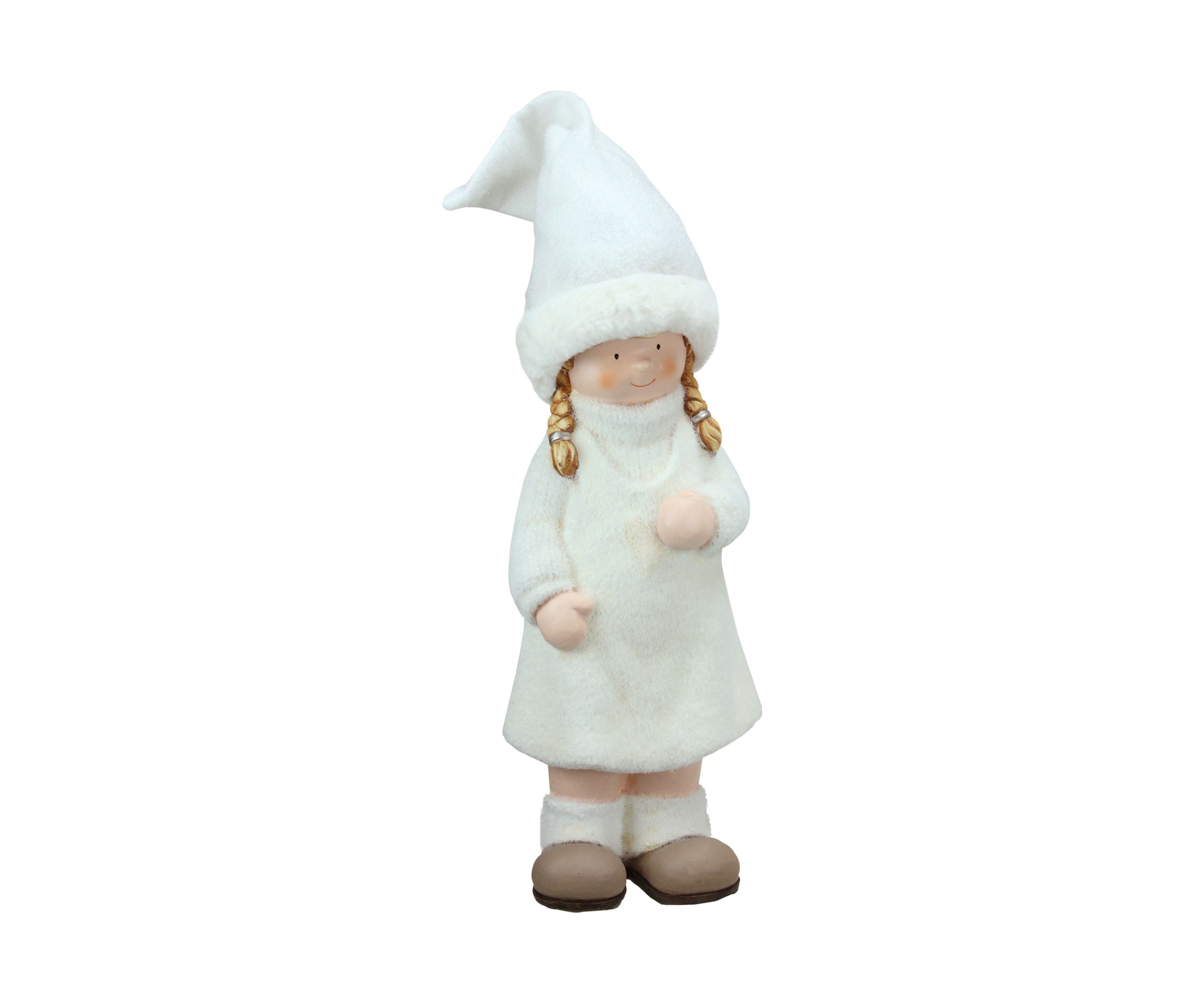 19 Inch White and Beige Winter Girl with Tall Hat Christmas Table Top Figure