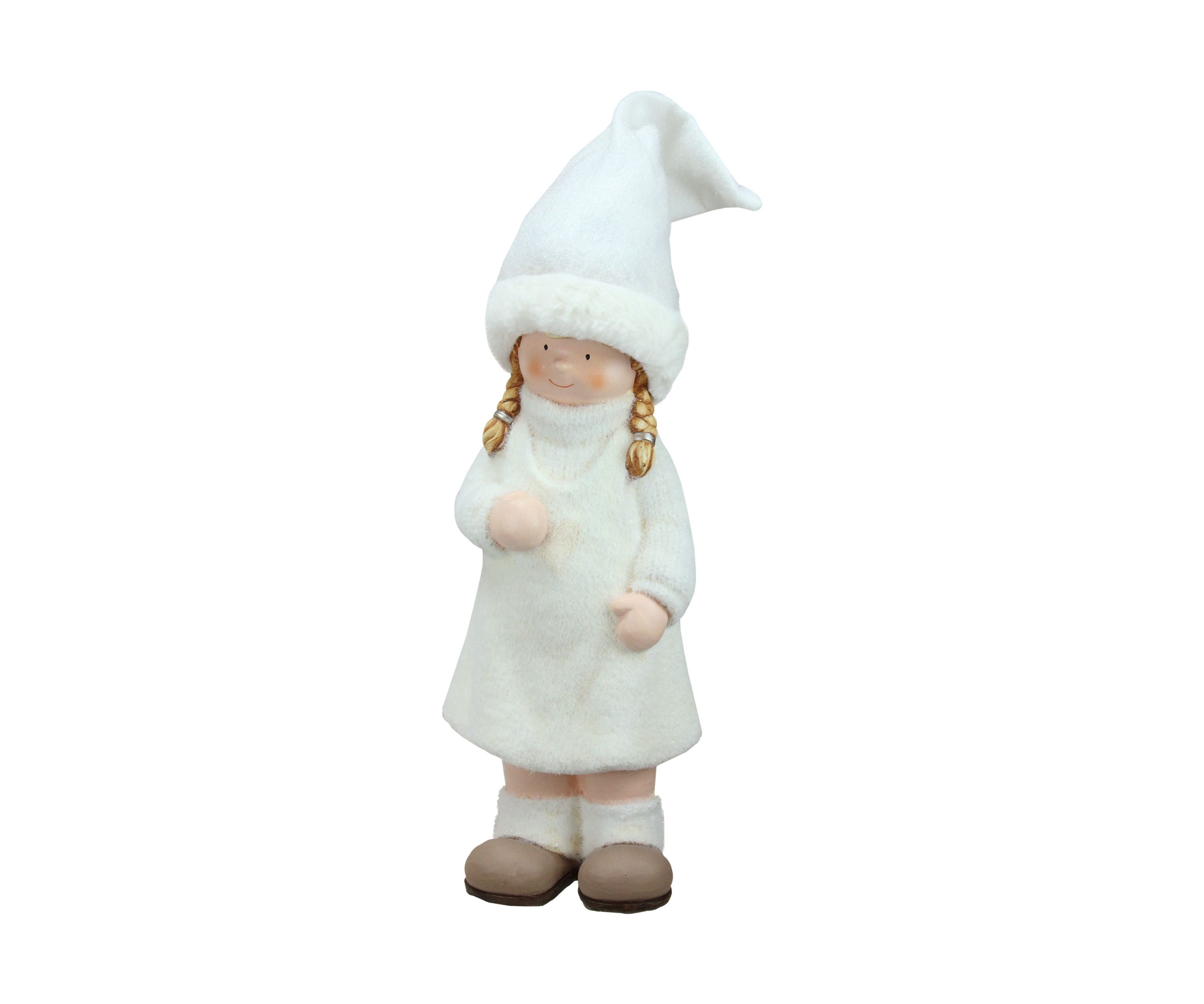 19 Inch White and Beige Winter Girl with Tall Hat Christmas Table Top Figure