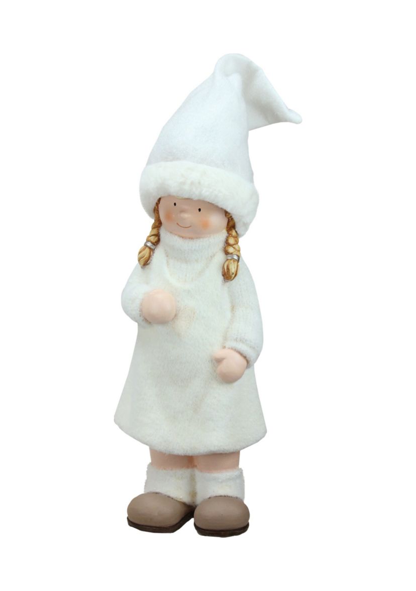 19 Inch White and Beige Winter Girl with Tall Hat Christmas Table Top Figure