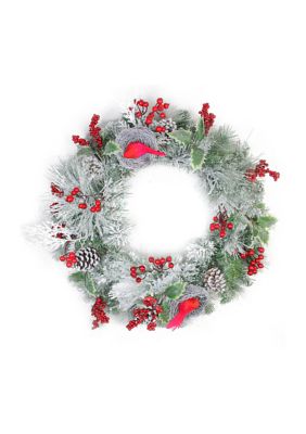 Northlight 24Inch Berries and Red Cardinals in Nests Flocked Artificial Christmas Wreath - Unlit, Green -  0093422858052