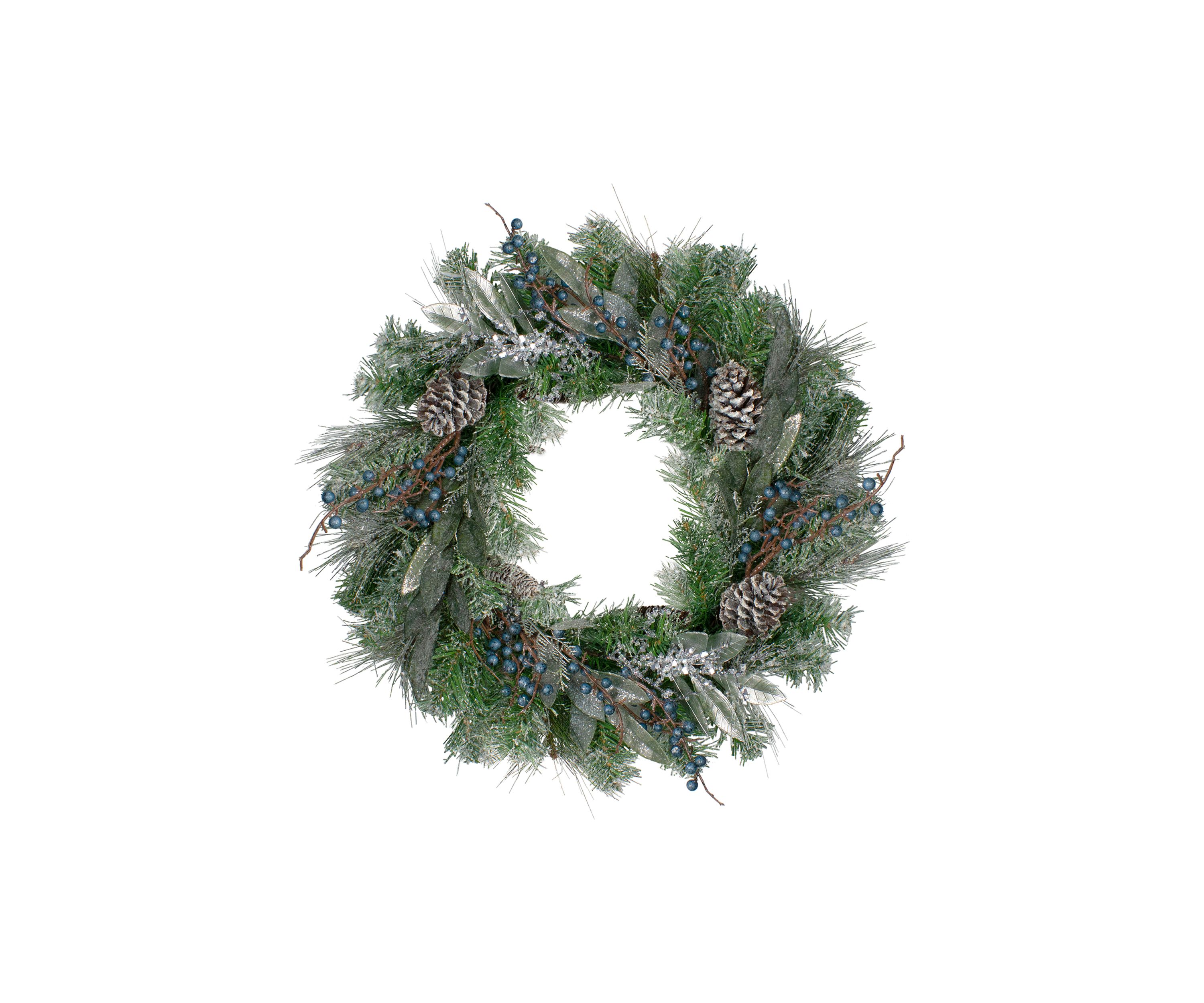 Mixed Pine and Blueberries Artificial Christmas Wreath -24-Inch  Unlit
