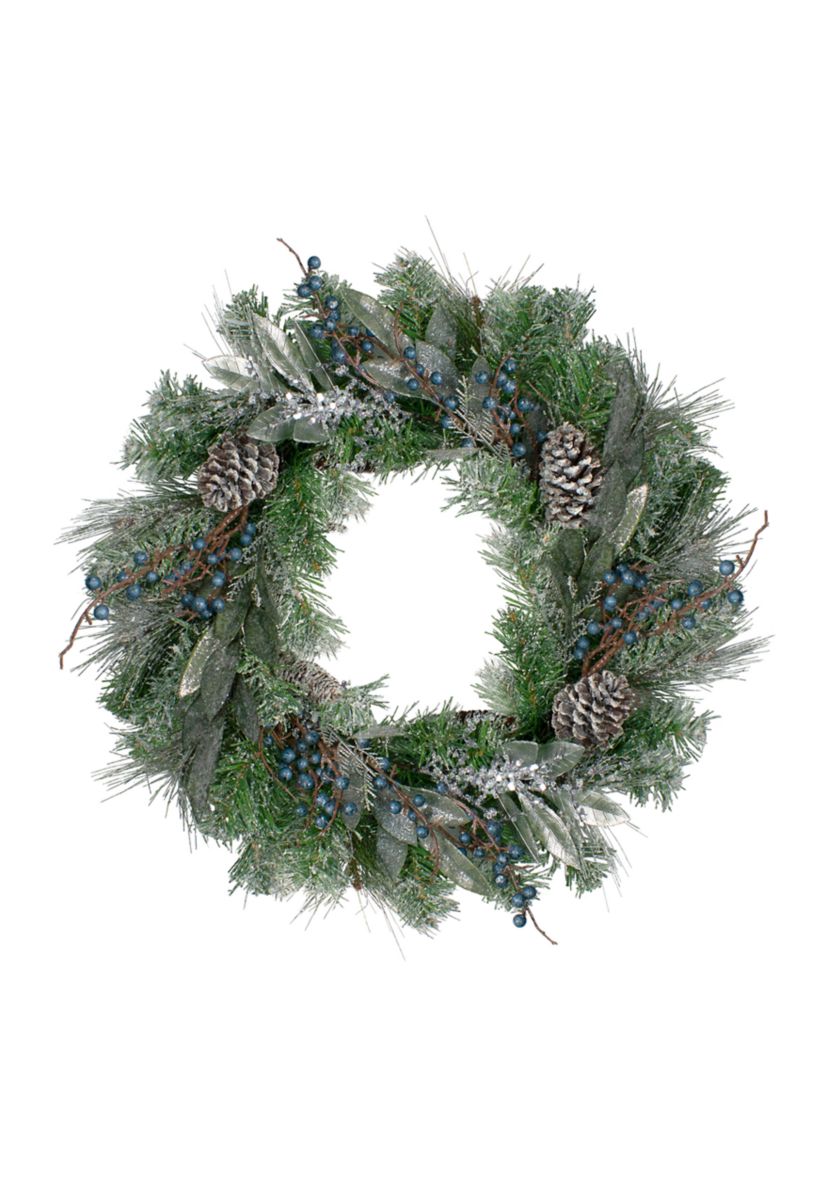 Mixed Pine and Blueberries Artificial Christmas Wreath -24-Inch  Unlit