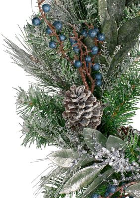 Mixed Pine and Blueberries Artificial Christmas Wreath -24-Inch  Unlit