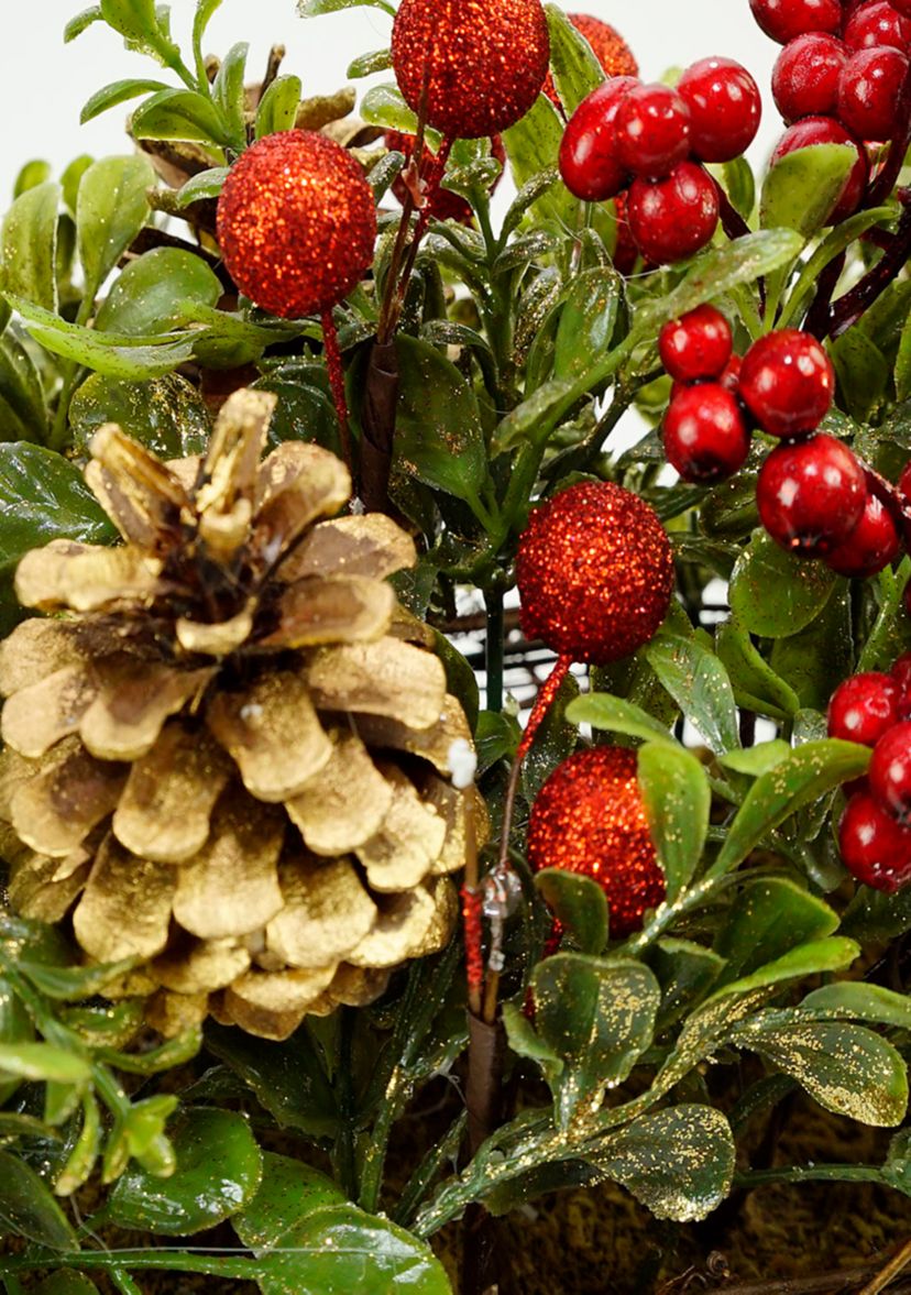 12Inch Red and Green Pine Cones Berries Christmas Tabletop Decoration