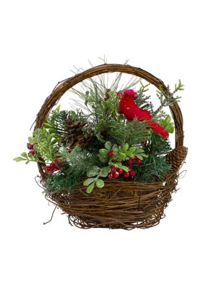 Northlight 12Inch Red and Green Cardinal with Berries in Twig Basket Christmas Decoration -  0093422857871