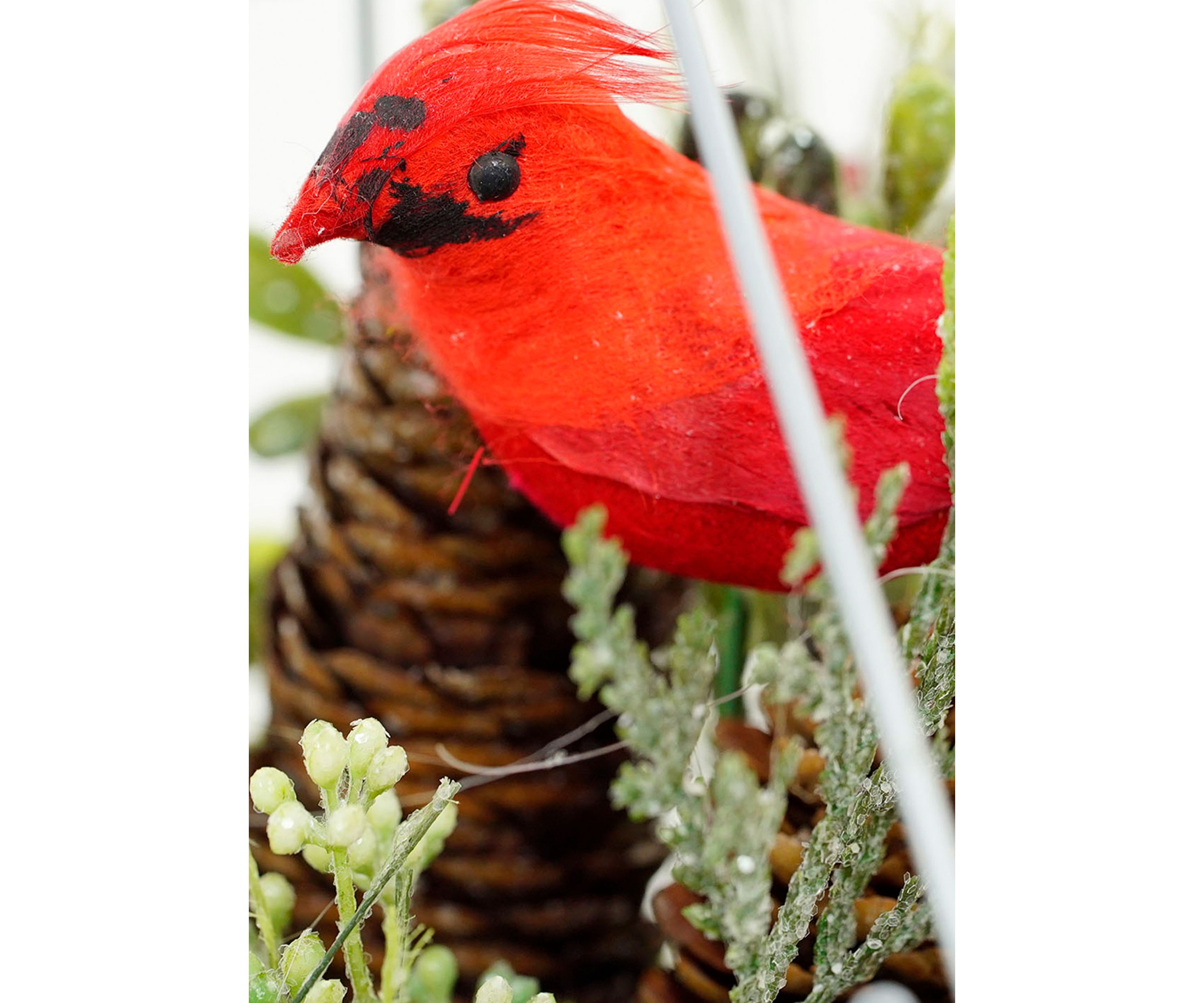 9Inch Red and Green Cardinal Boxwood Artificial Christmas Greenhouse Arrangement