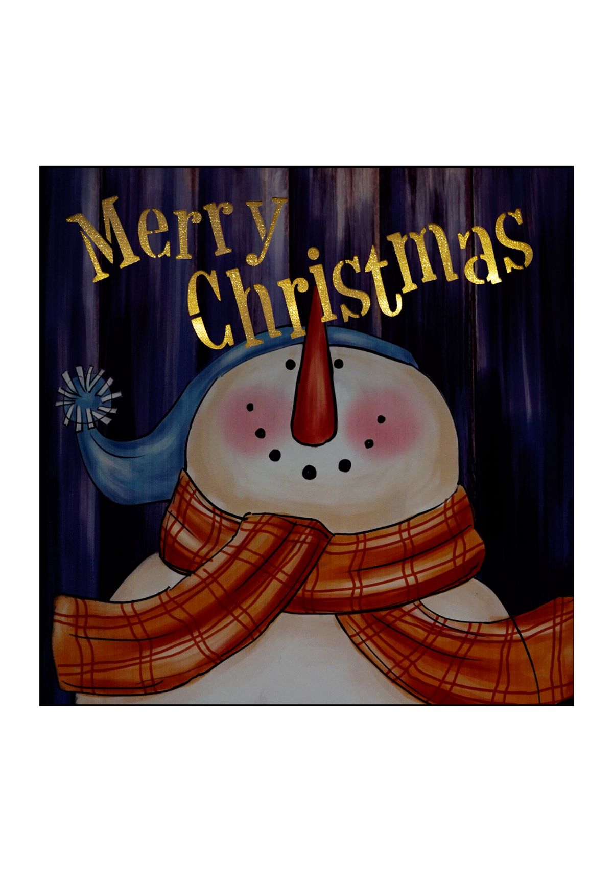 LED Lighted InchMerry ChristmasInch Snowman Christmas Canvas Wall Art 11.75Inch x 11.75Inch
