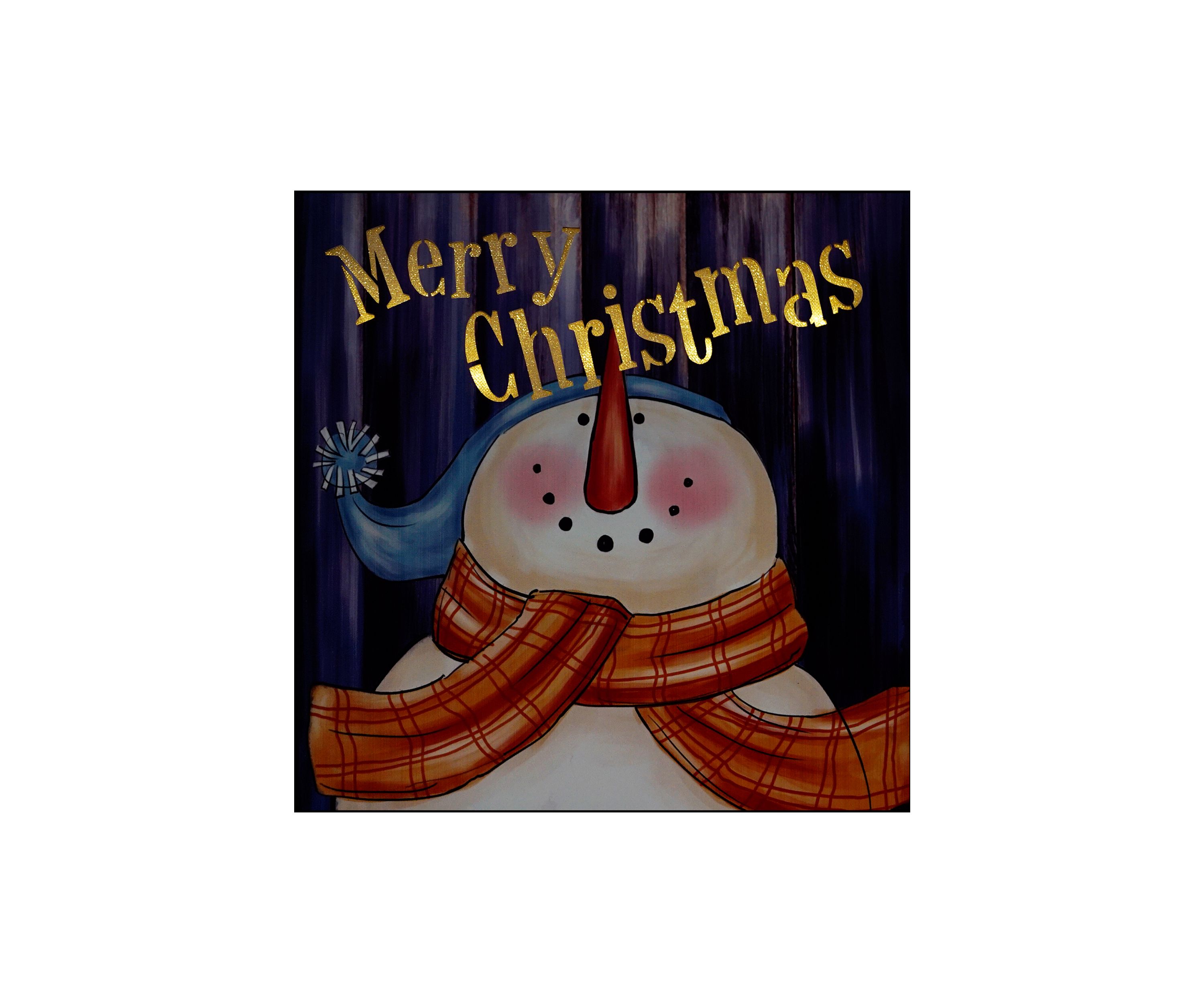 LED Lighted InchMerry ChristmasInch Snowman Christmas Canvas Wall Art 11.75Inch x 11.75Inch