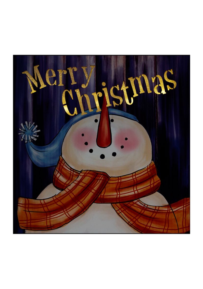 LED Lighted InchMerry ChristmasInch Snowman Christmas Canvas Wall Art 11.75Inch x 11.75Inch