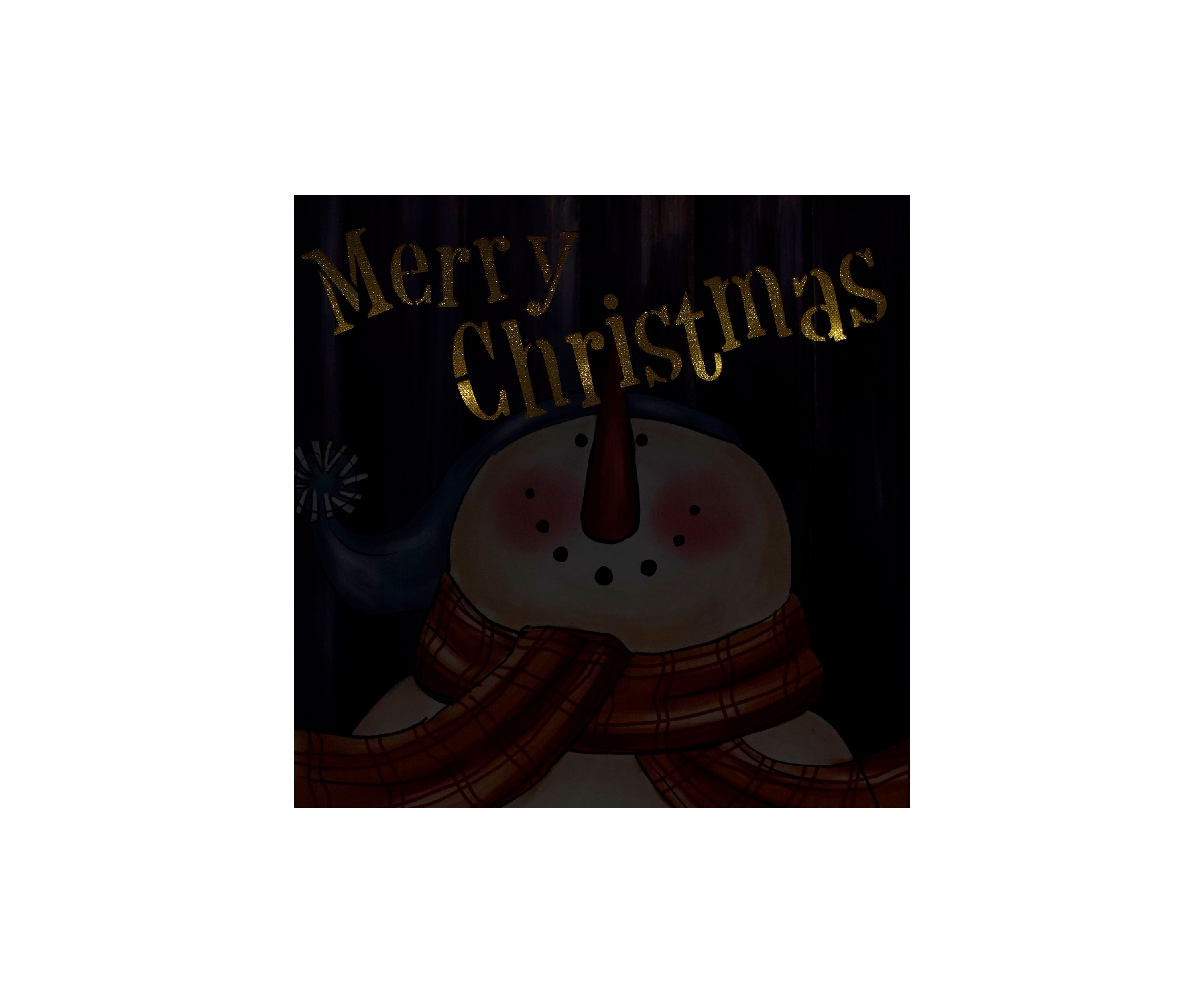 LED Lighted InchMerry ChristmasInch Snowman Christmas Canvas Wall Art 11.75Inch x 11.75Inch