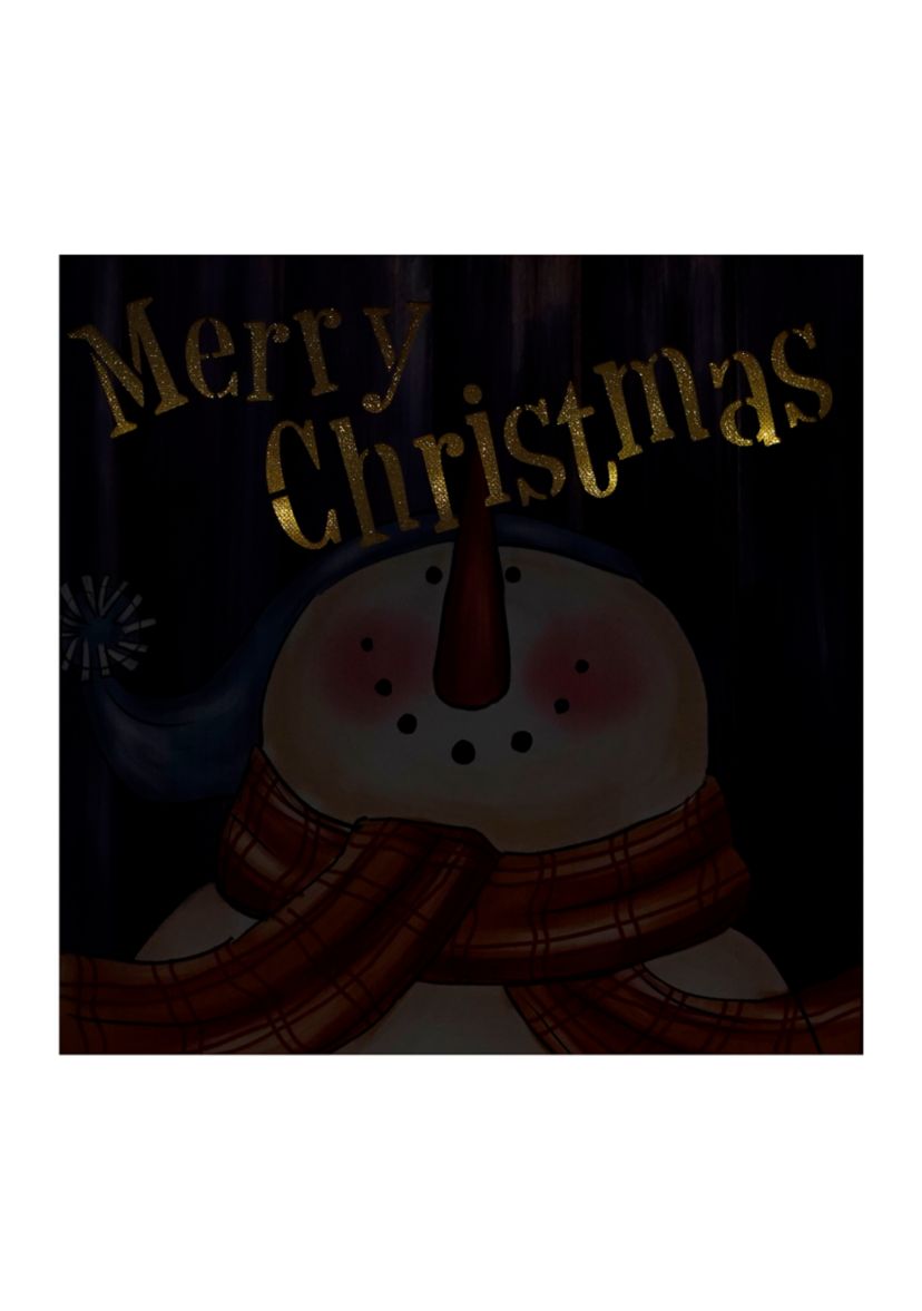 LED Lighted InchMerry ChristmasInch Snowman Christmas Canvas Wall Art 11.75Inch x 11.75Inch