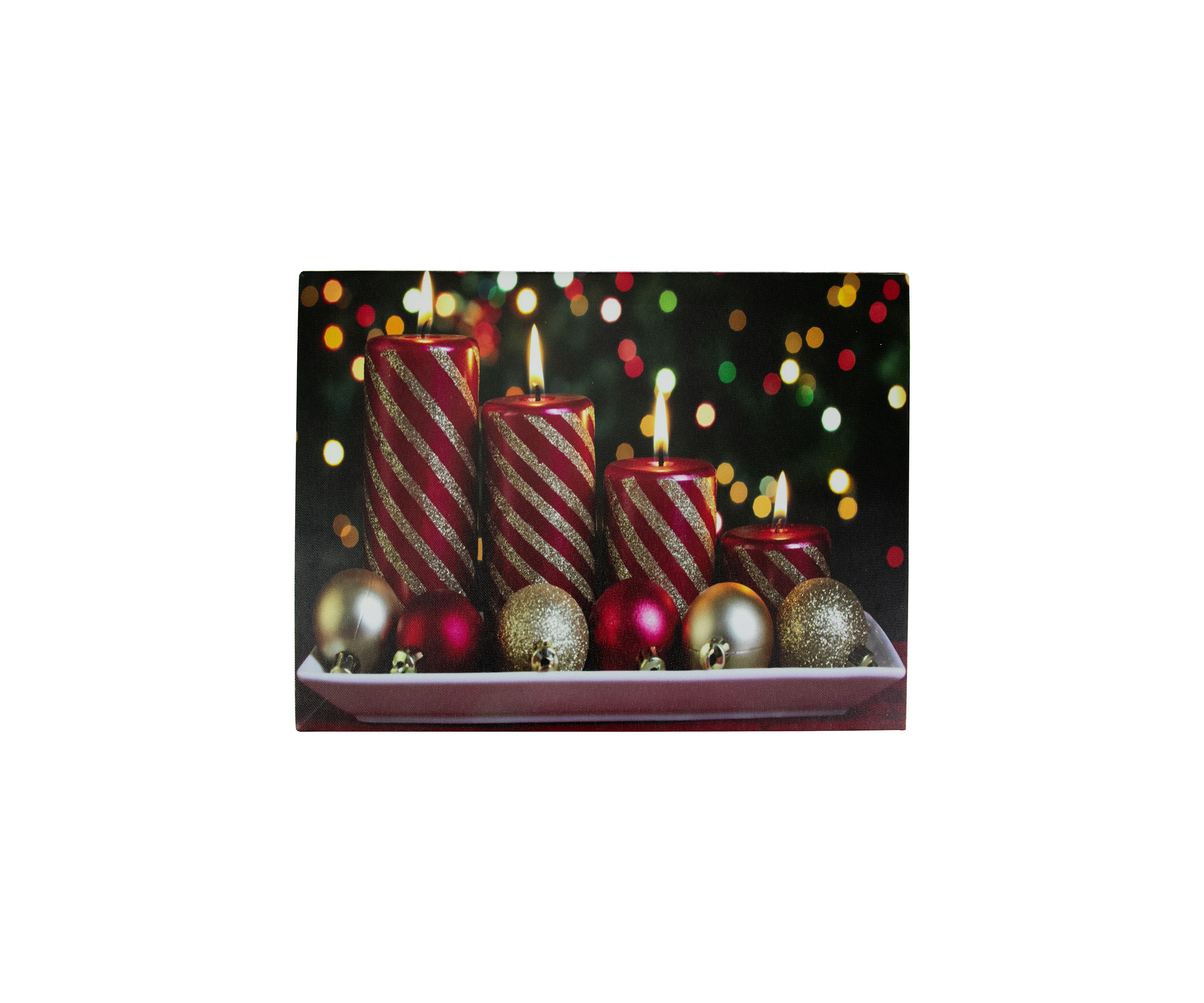 LED Lighted Red and Gold Christmas Candles Display Canvas Wall Art 11.75Inch x 15.75Inch