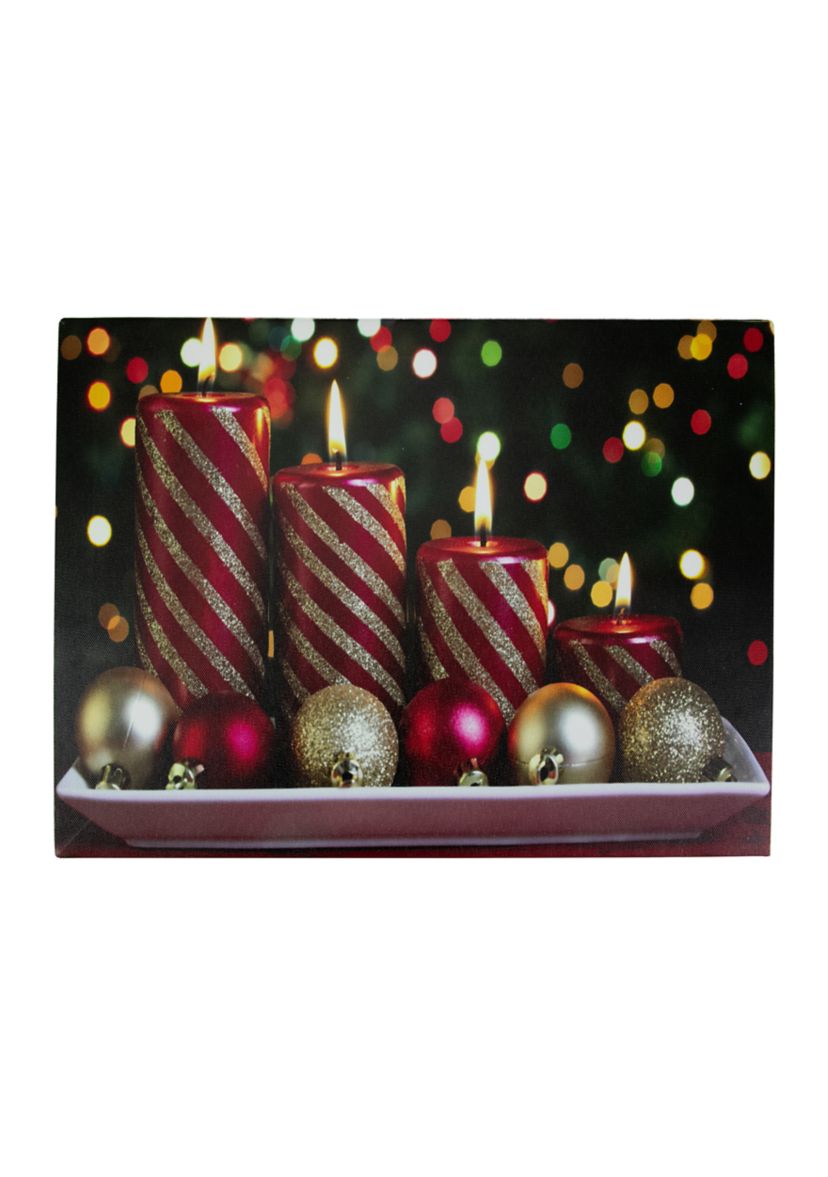 LED Lighted Red and Gold Christmas Candles Display Canvas Wall Art 11.75Inch x 15.75Inch