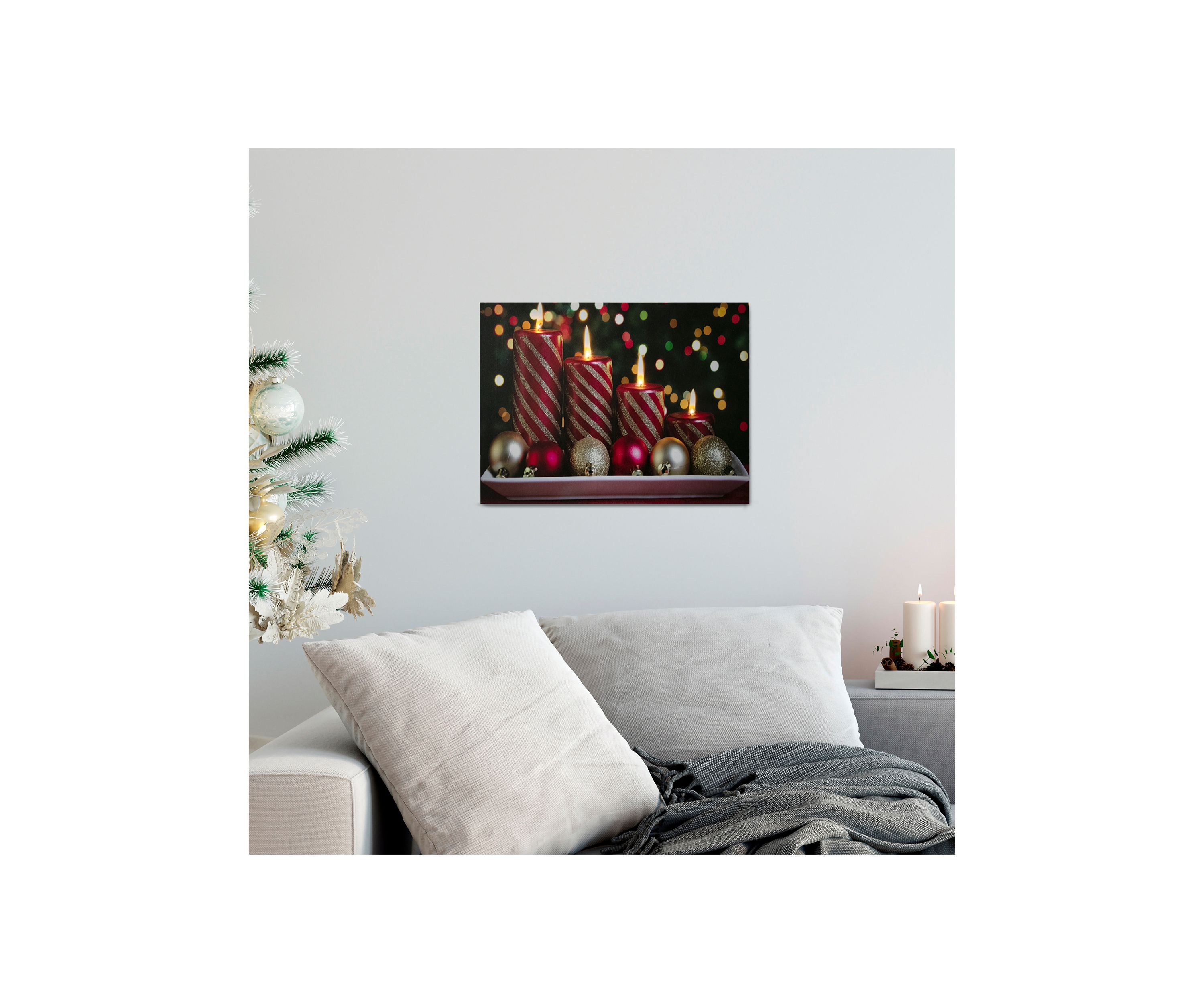 LED Lighted Red and Gold Christmas Candles Display Canvas Wall Art 11.75Inch x 15.75Inch