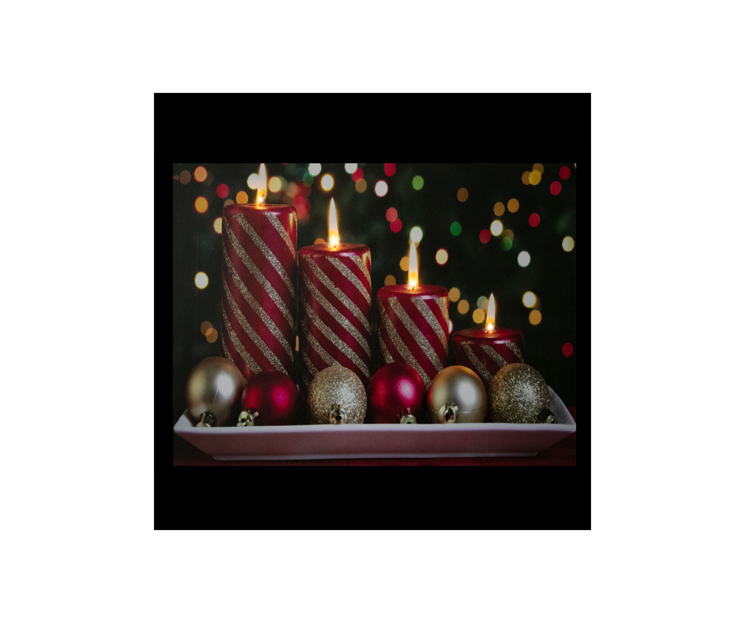 LED Lighted Red and Gold Christmas Candles Display Canvas Wall Art 11.75Inch x 15.75Inch