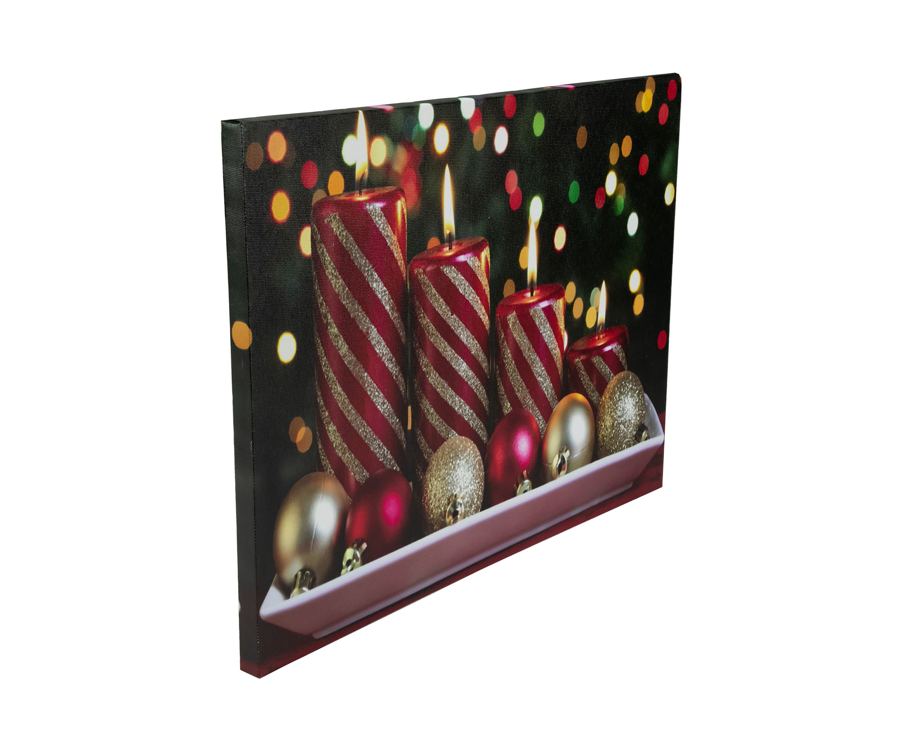 LED Lighted Red and Gold Christmas Candles Display Canvas Wall Art 11.75Inch x 15.75Inch