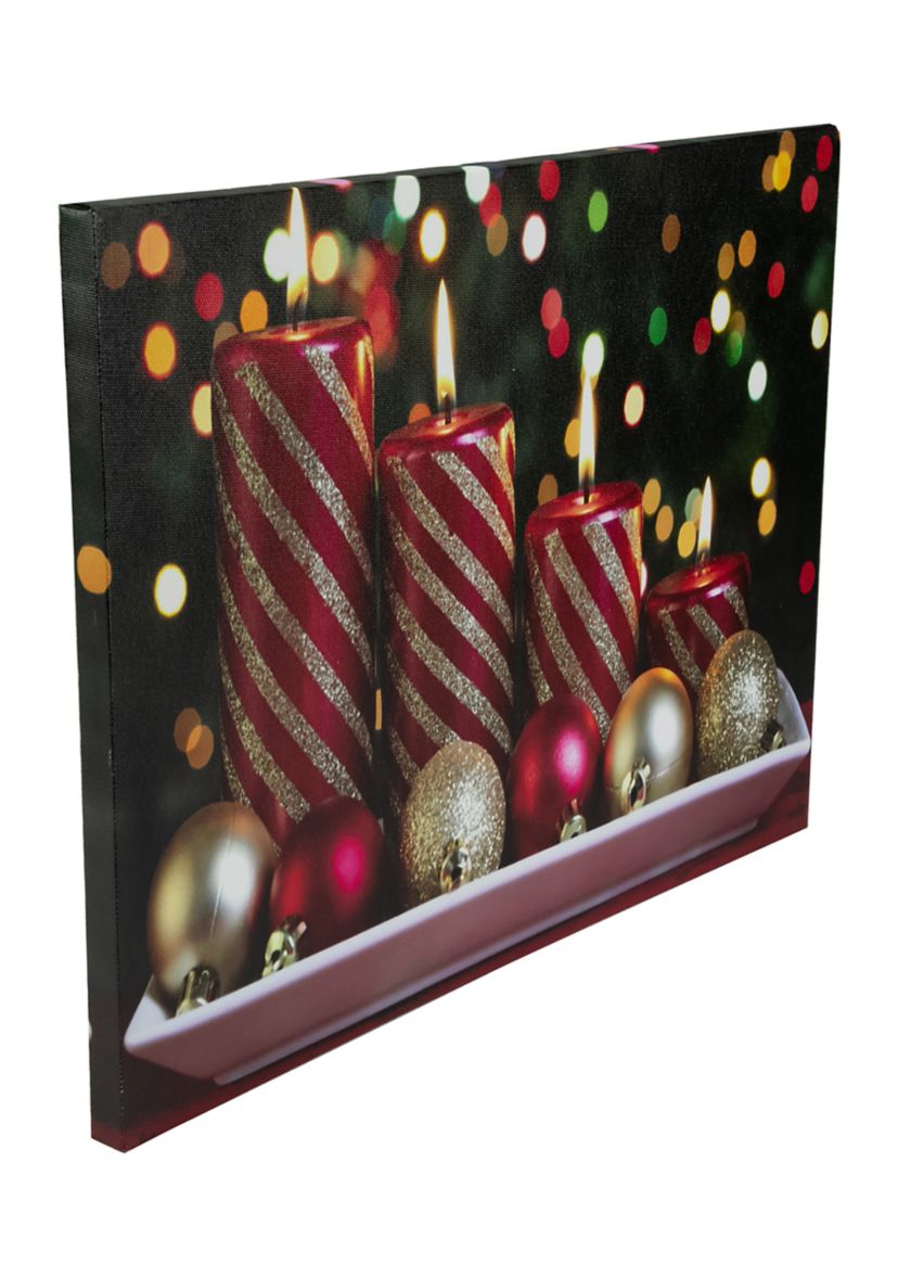 LED Lighted Red and Gold Christmas Candles Display Canvas Wall Art 11.75Inch x 15.75Inch