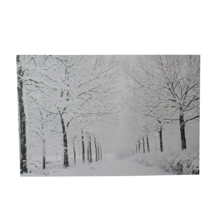 Fiber Optic Lighted Winter Lane Snowfall Christmas Canvas Wall Art 23.5inch x 15.75inch