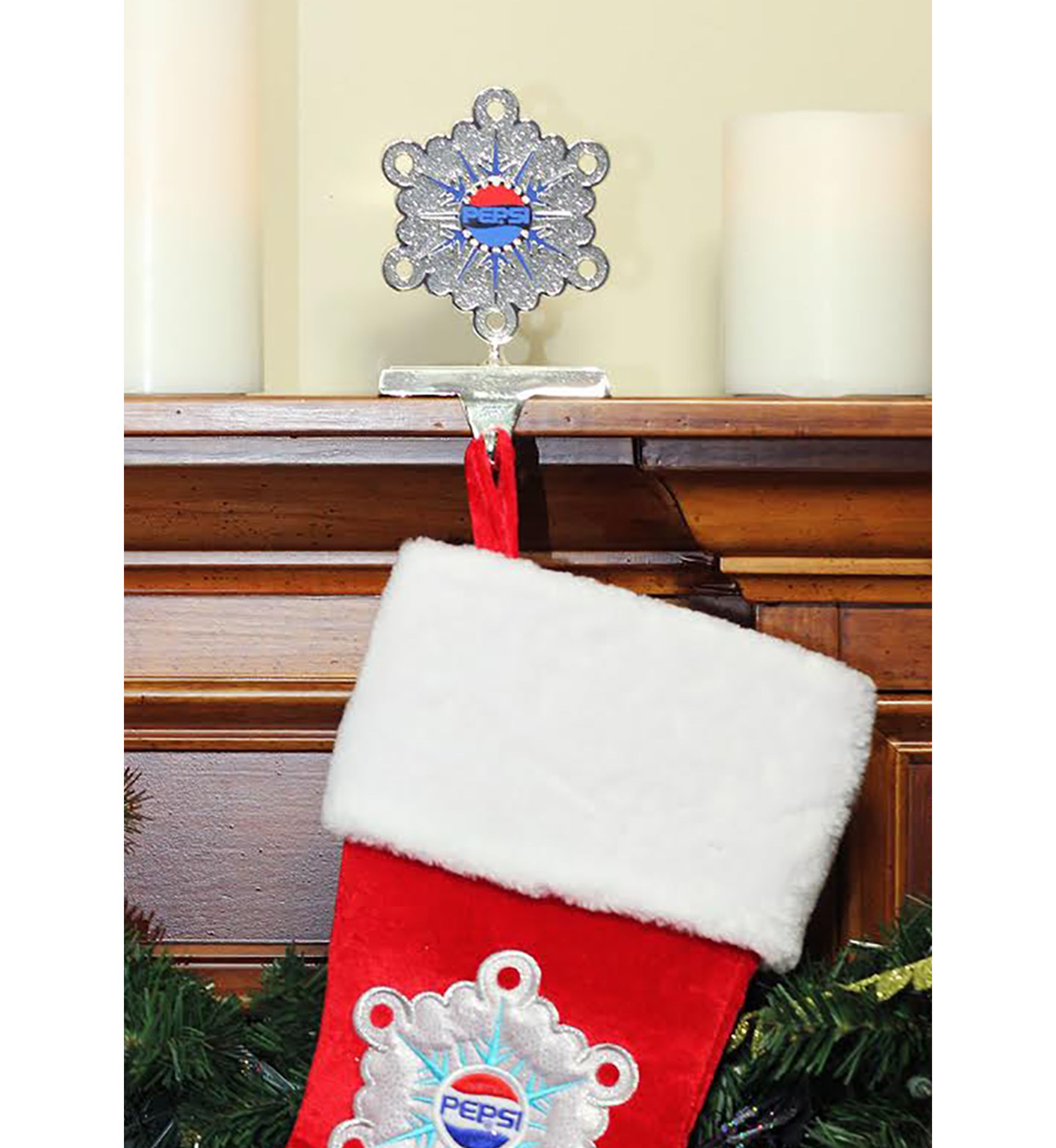 6.5Inch Silver and Blue InchPEPSIInch Snowflake Christmas Stocking Holder