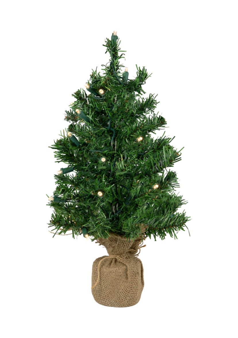 18Inch Pre-Lit Two-Tone Green Pine Artificial Christmas Tree in Burlap  Clear LED Lights