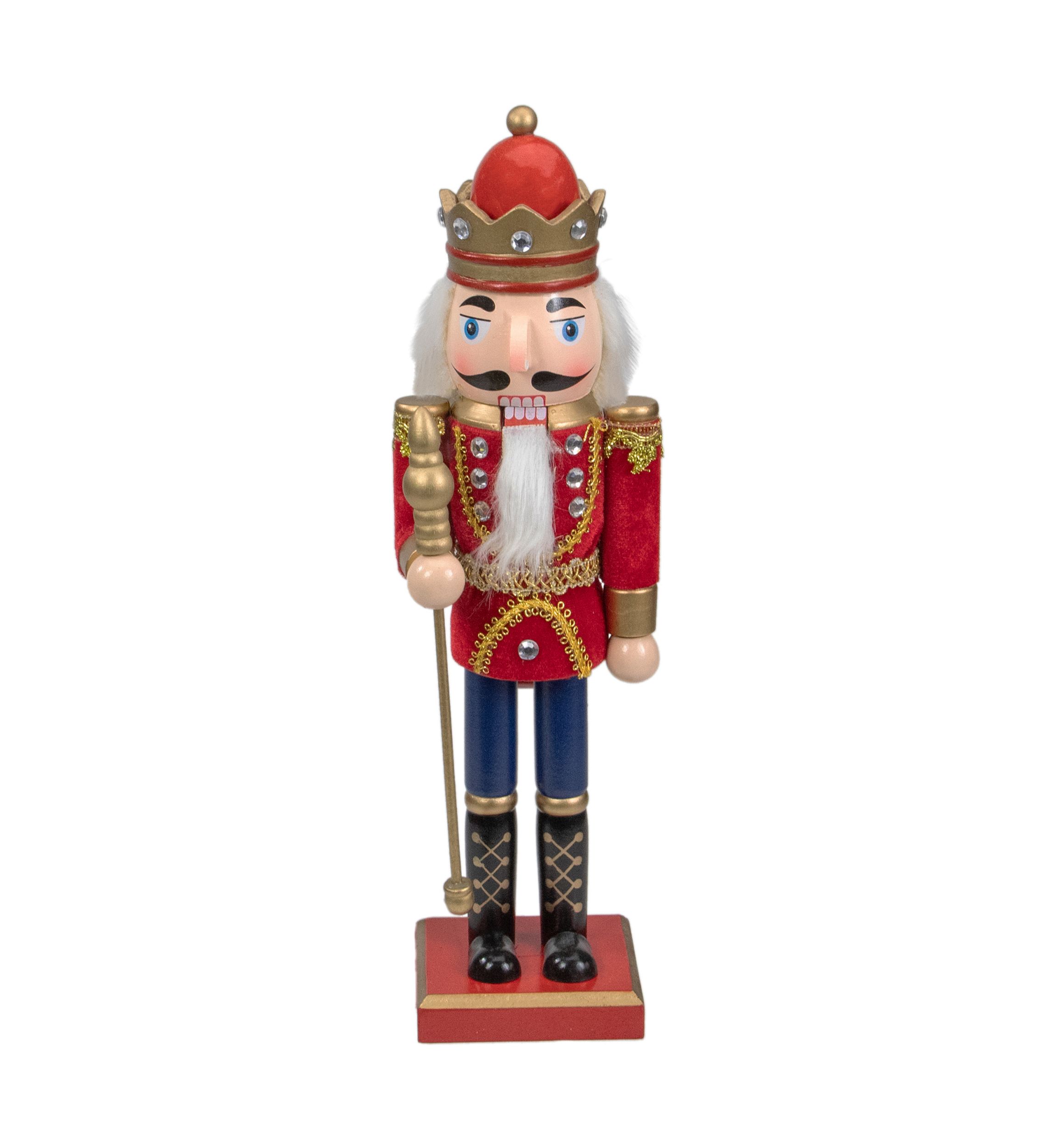 14Inch Red and Gold Traditional Christmas Nutcracker King with Scepter Tabletop Figurine