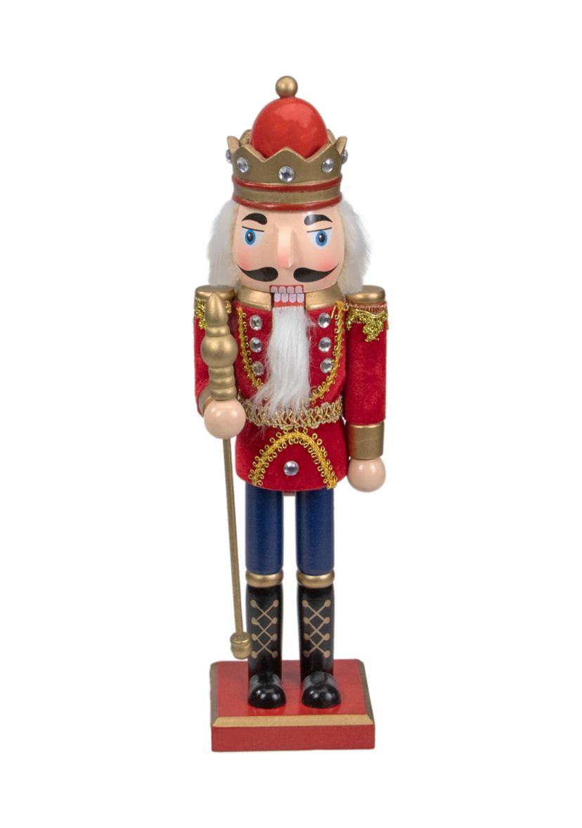 14Inch Red and Gold Traditional Christmas Nutcracker King with Scepter Tabletop Figurine