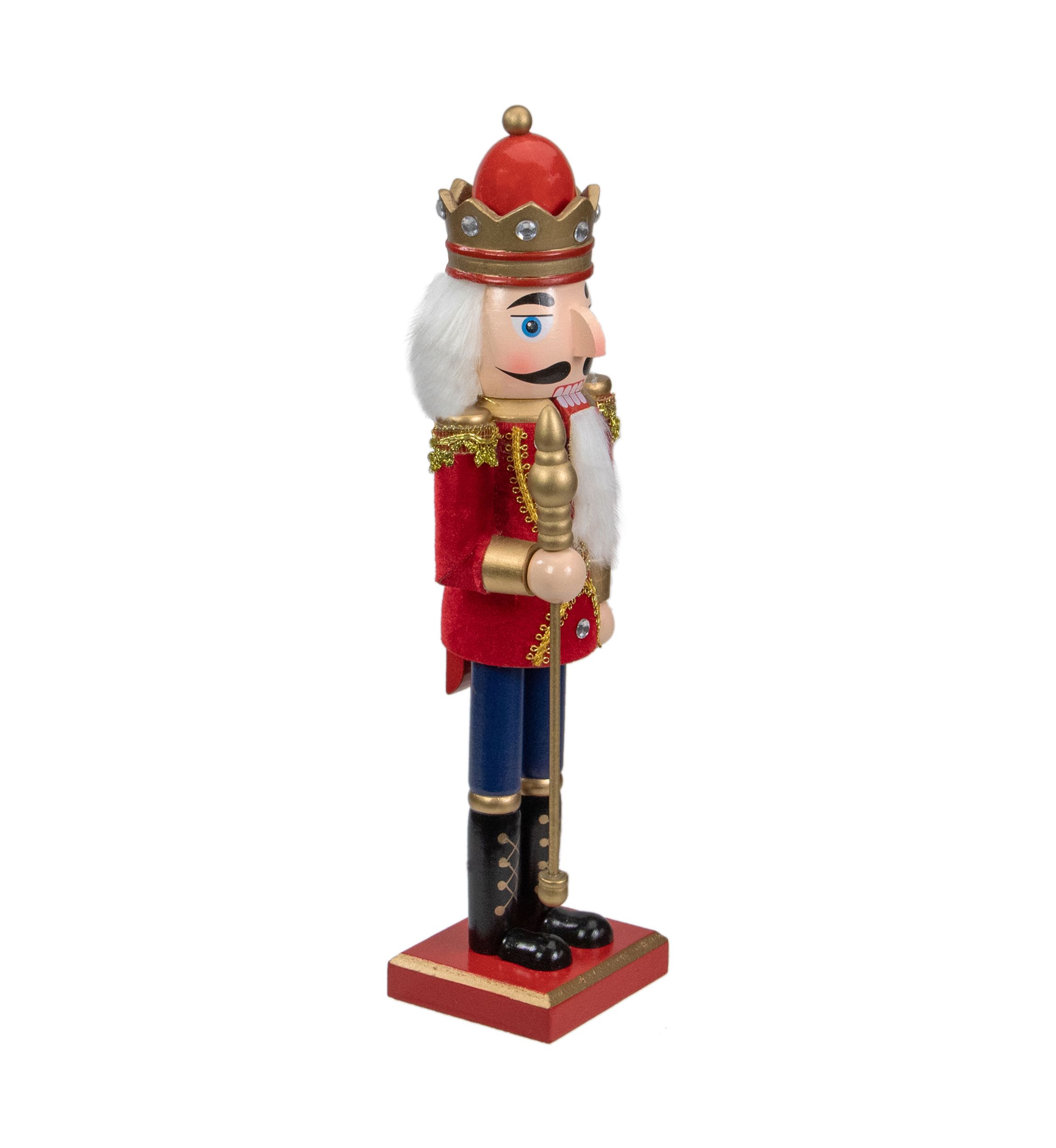 14Inch Red and Gold Traditional Christmas Nutcracker King with Scepter Tabletop Figurine
