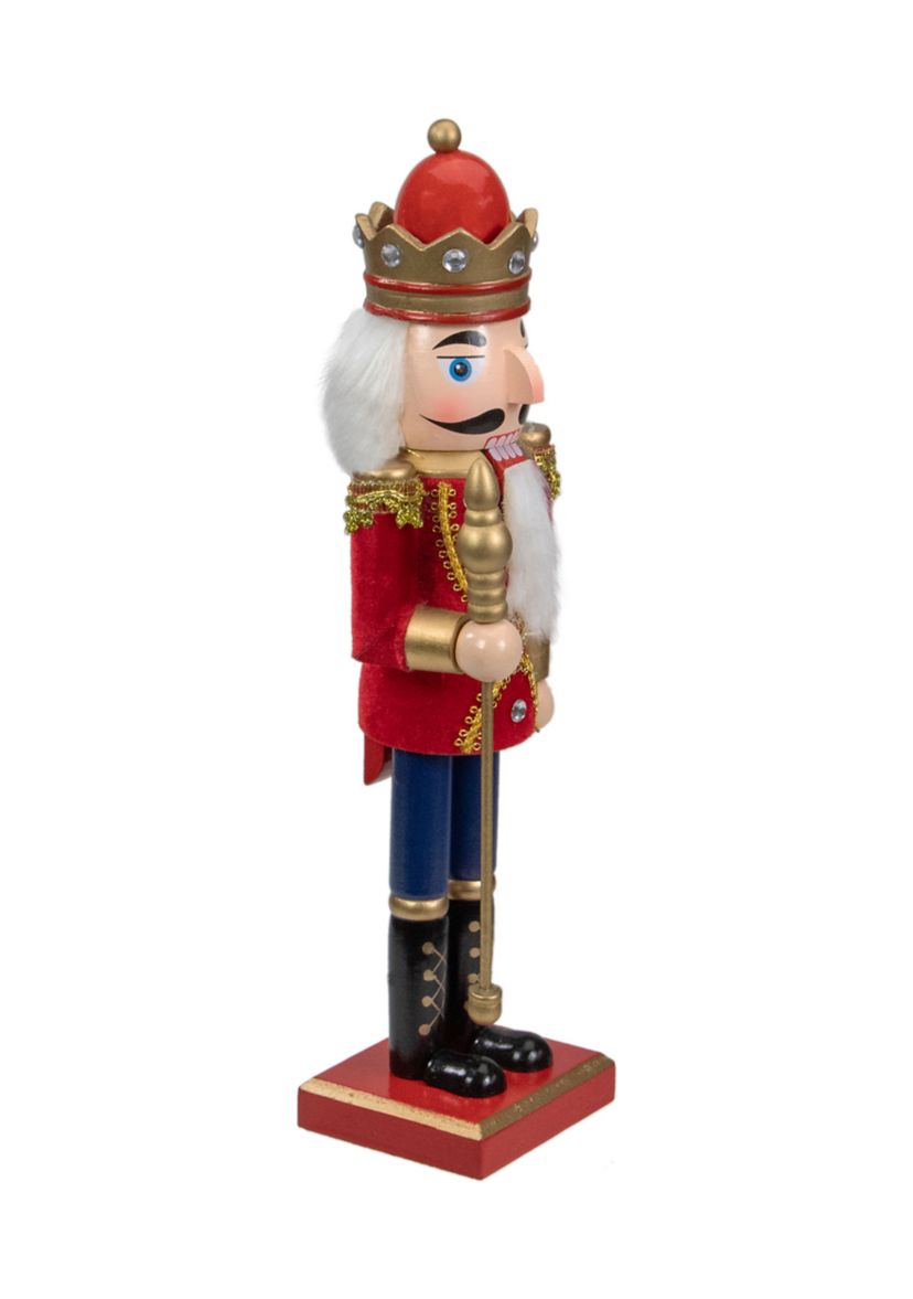 14Inch Red and Gold Traditional Christmas Nutcracker King with Scepter Tabletop Figurine