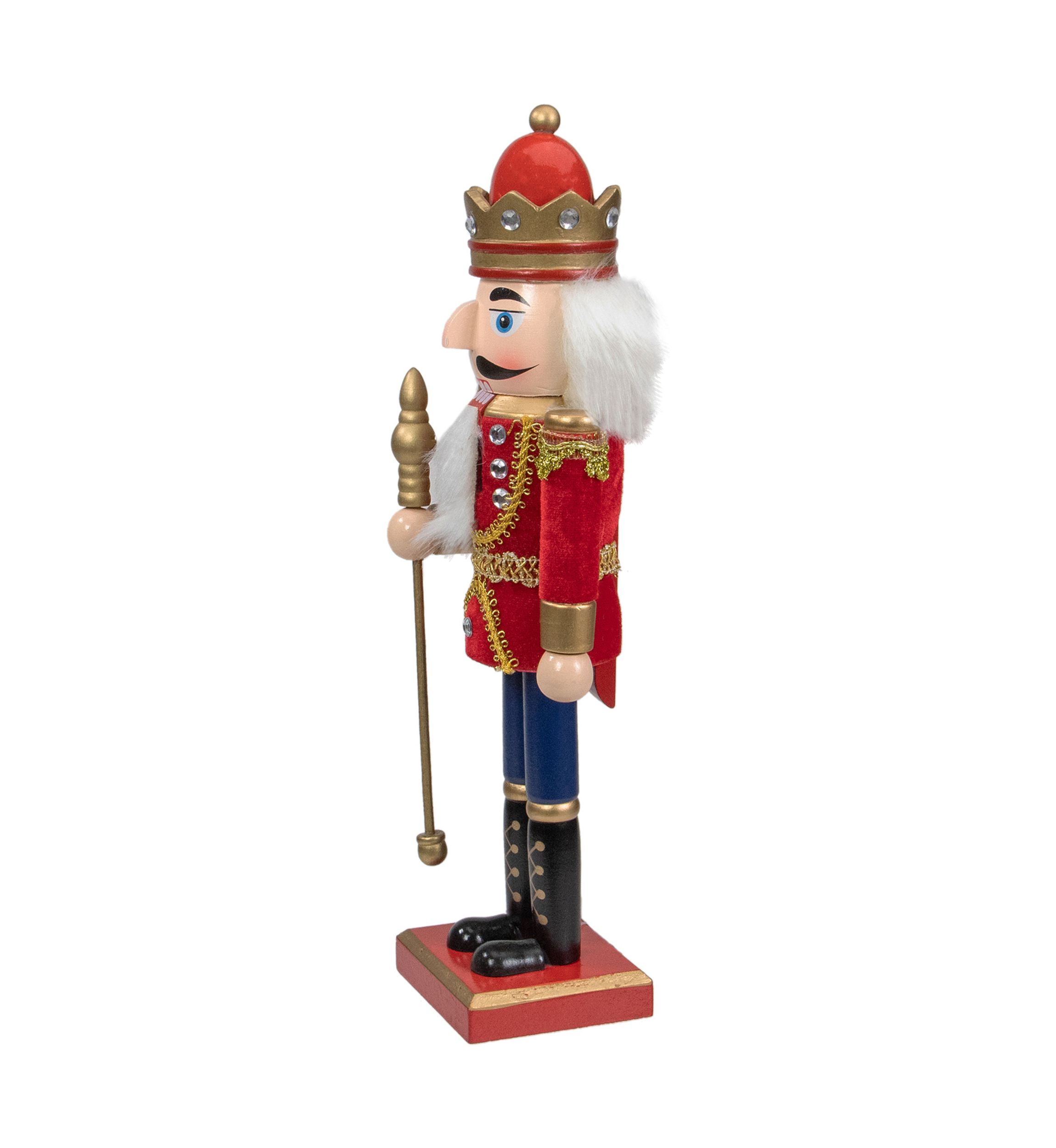 14Inch Red and Gold Traditional Christmas Nutcracker King with Scepter Tabletop Figurine