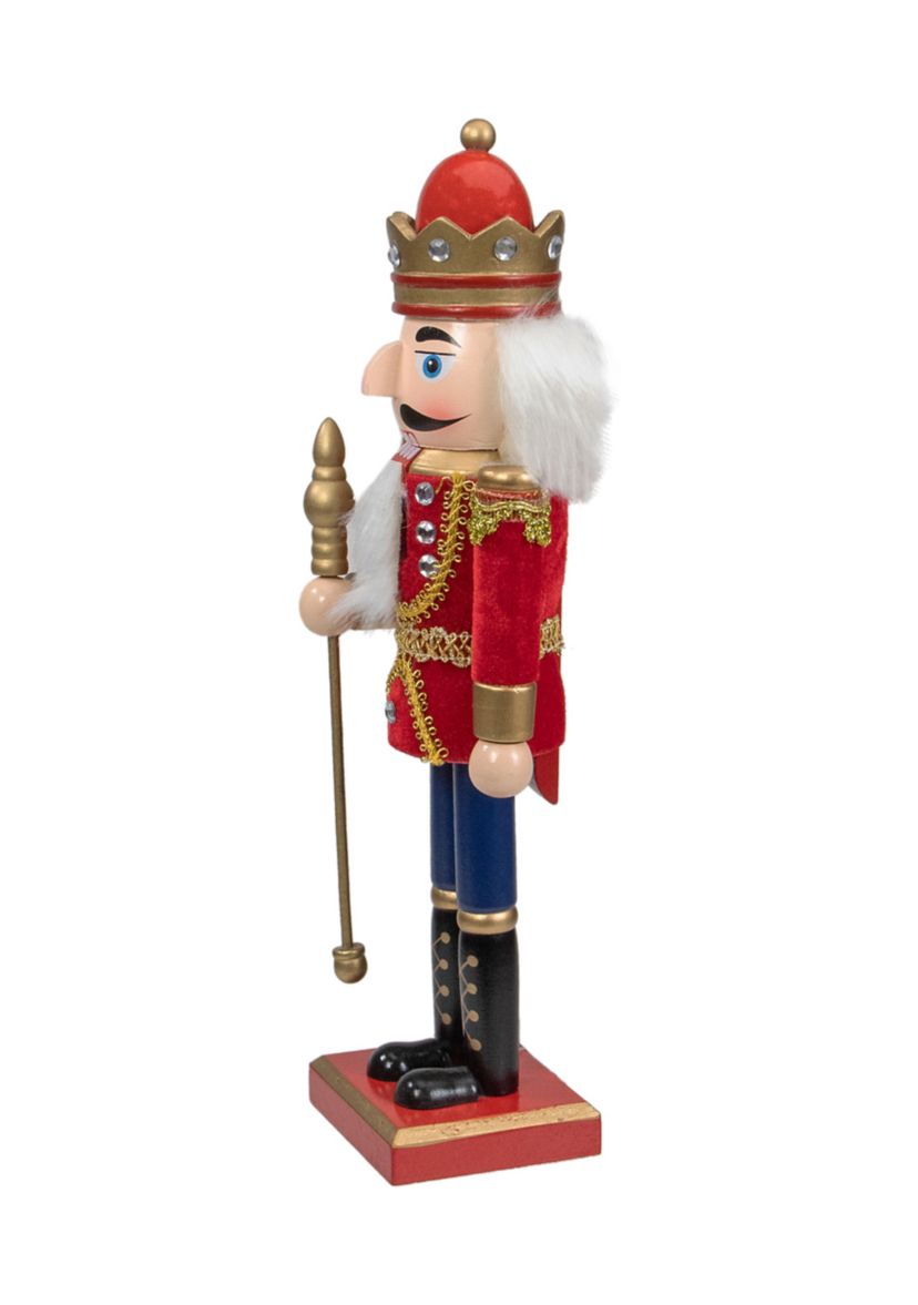 14Inch Red and Gold Traditional Christmas Nutcracker King with Scepter Tabletop Figurine