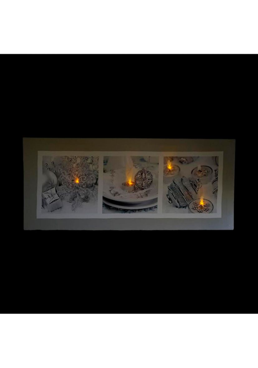 LED Lighted Shimmering Silver Splendor Christmas Canvas Wall Art 11.75Inch x 27.5Inch