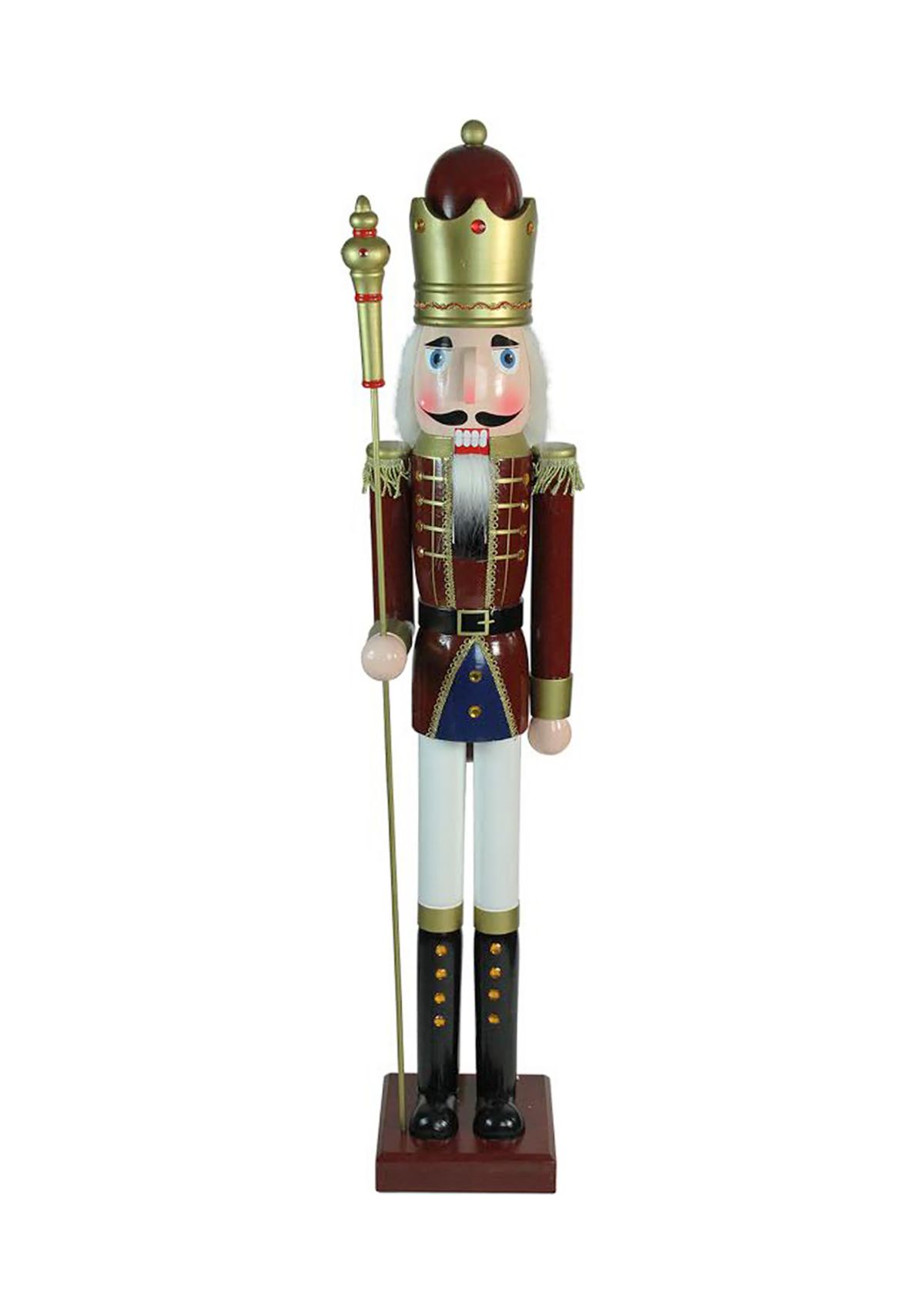 48Inch Brown and White Wooden Christmas Nutcracker King with Scepter