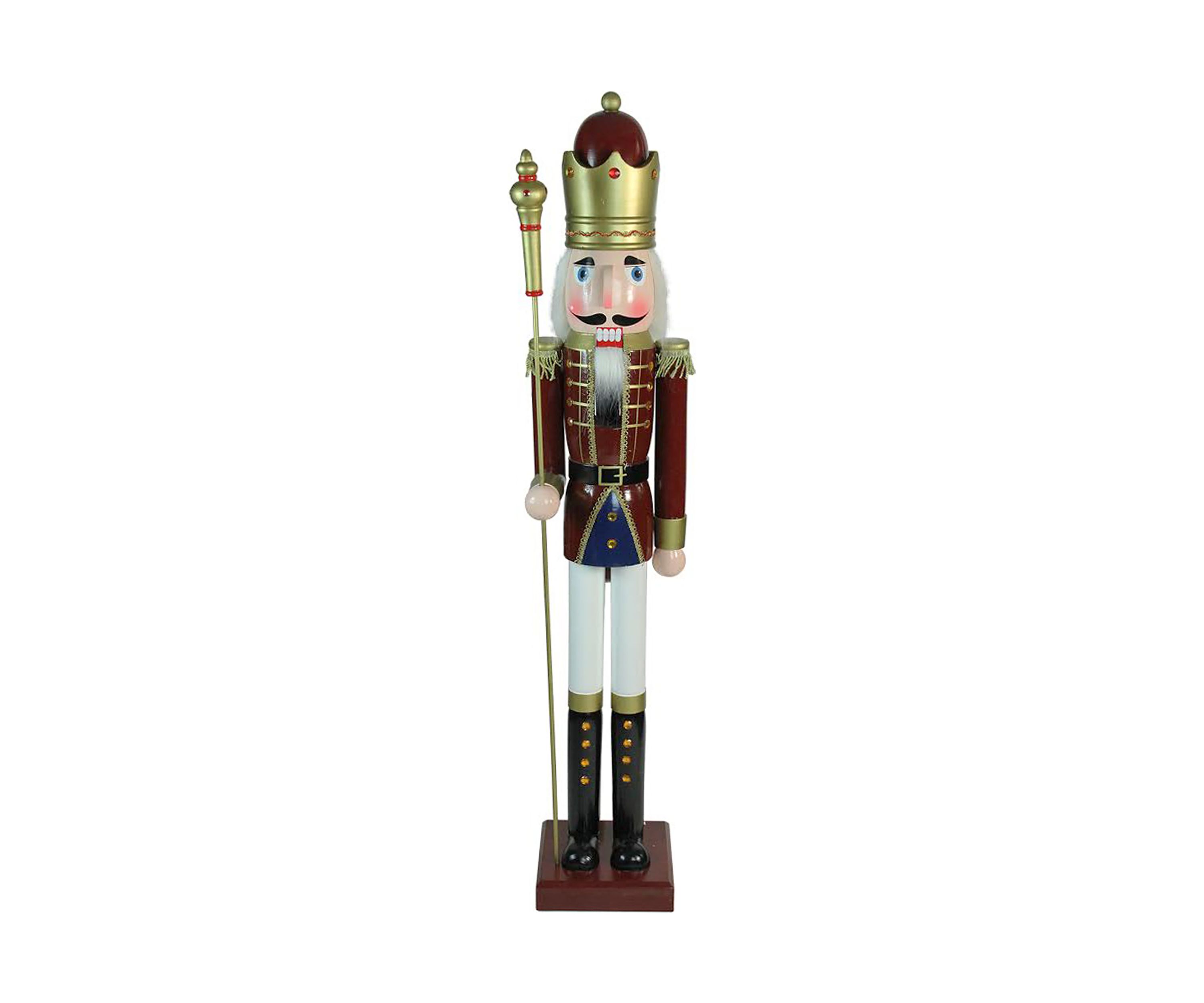 48Inch Brown and White Wooden Christmas Nutcracker King with Scepter