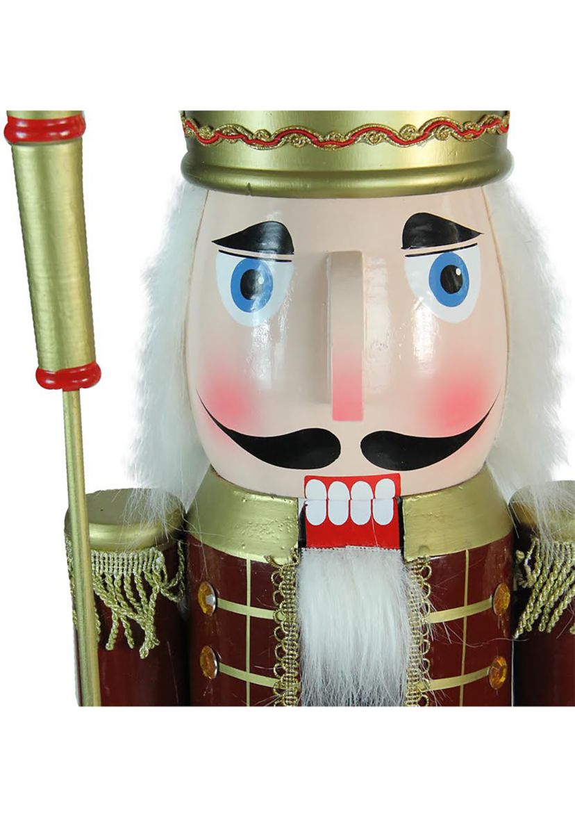 48Inch Brown and White Wooden Christmas Nutcracker King with Scepter