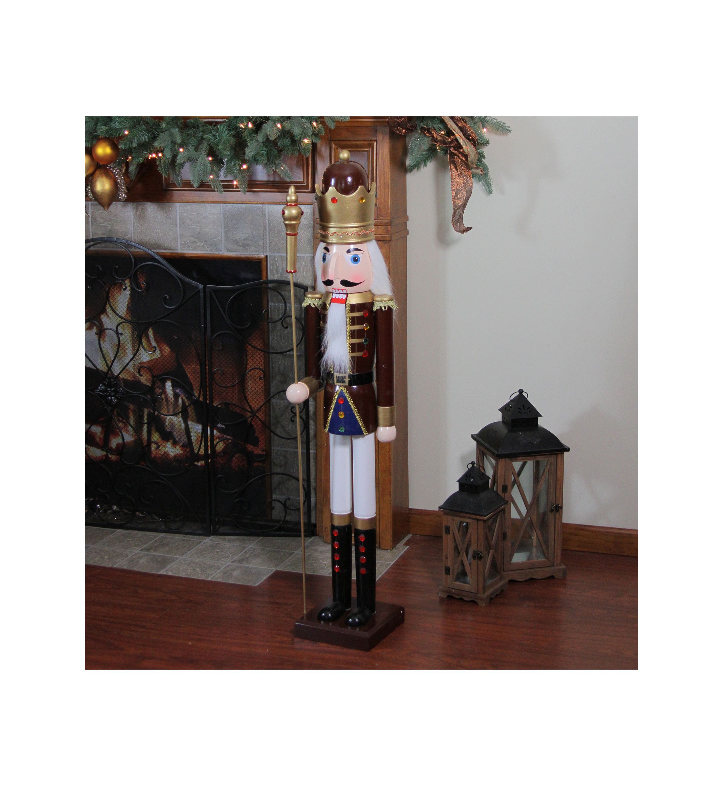 48Inch Brown and White Wooden Christmas Nutcracker King with Scepter