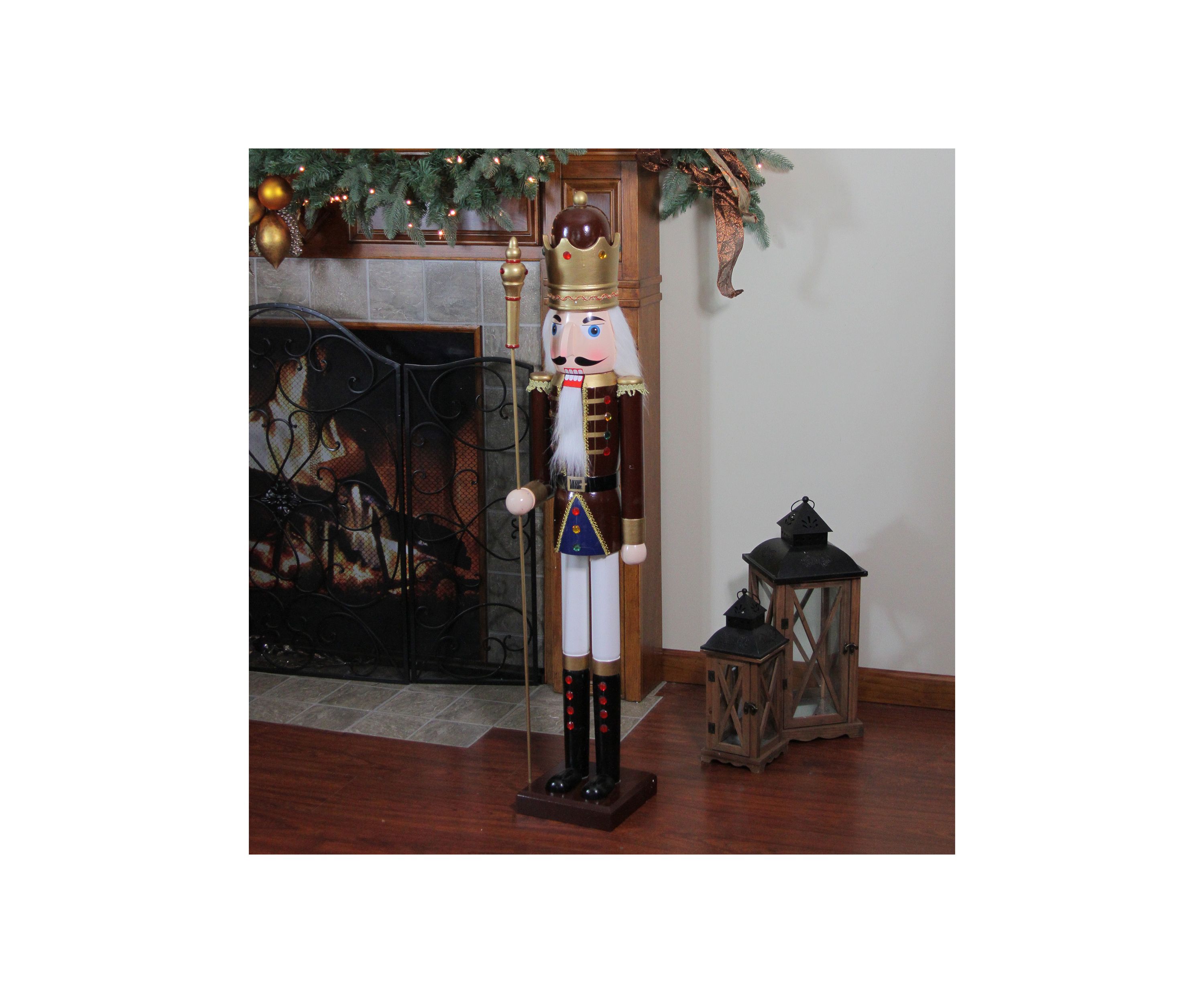 48Inch Brown and White Wooden Christmas Nutcracker King with Scepter