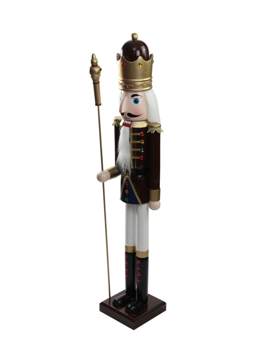48Inch Brown and White Wooden Christmas Nutcracker King with Scepter