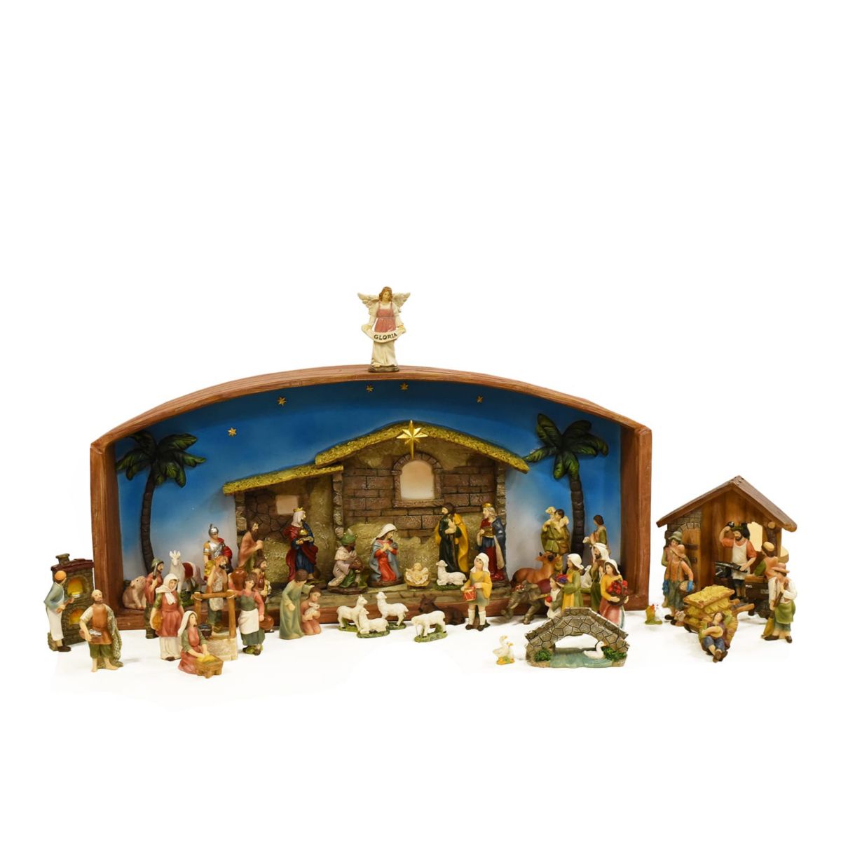52-Piece Brown Religious Christmas Nativity Village Set with Holy Family 31.5"
