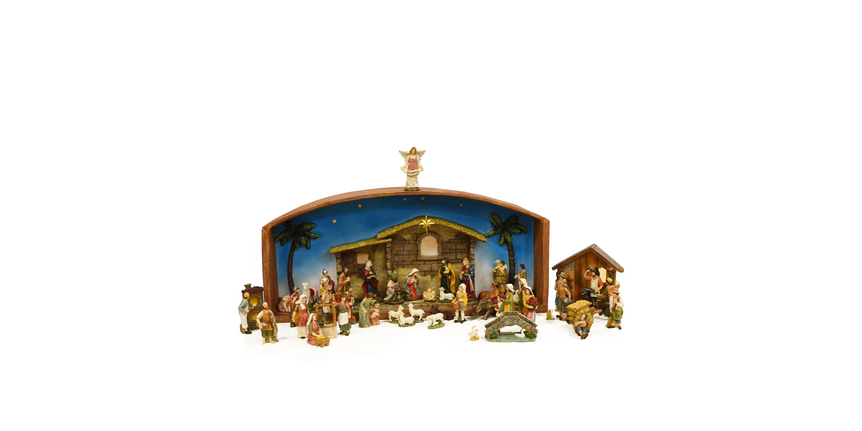 52-Piece Brown Religious Christmas Nativity Village Set with Holy Family 31.5"